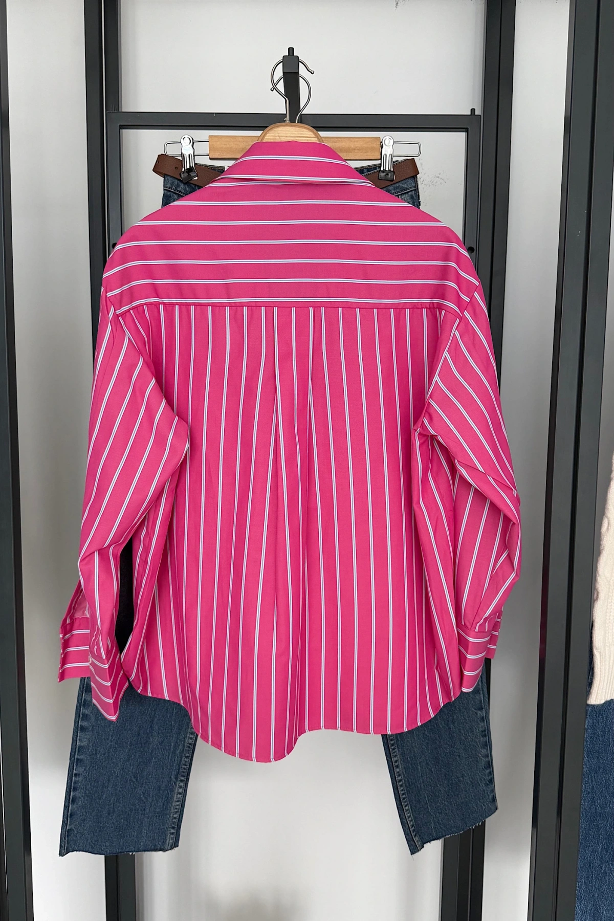 Çizgili Poplin Gömlek Pembe