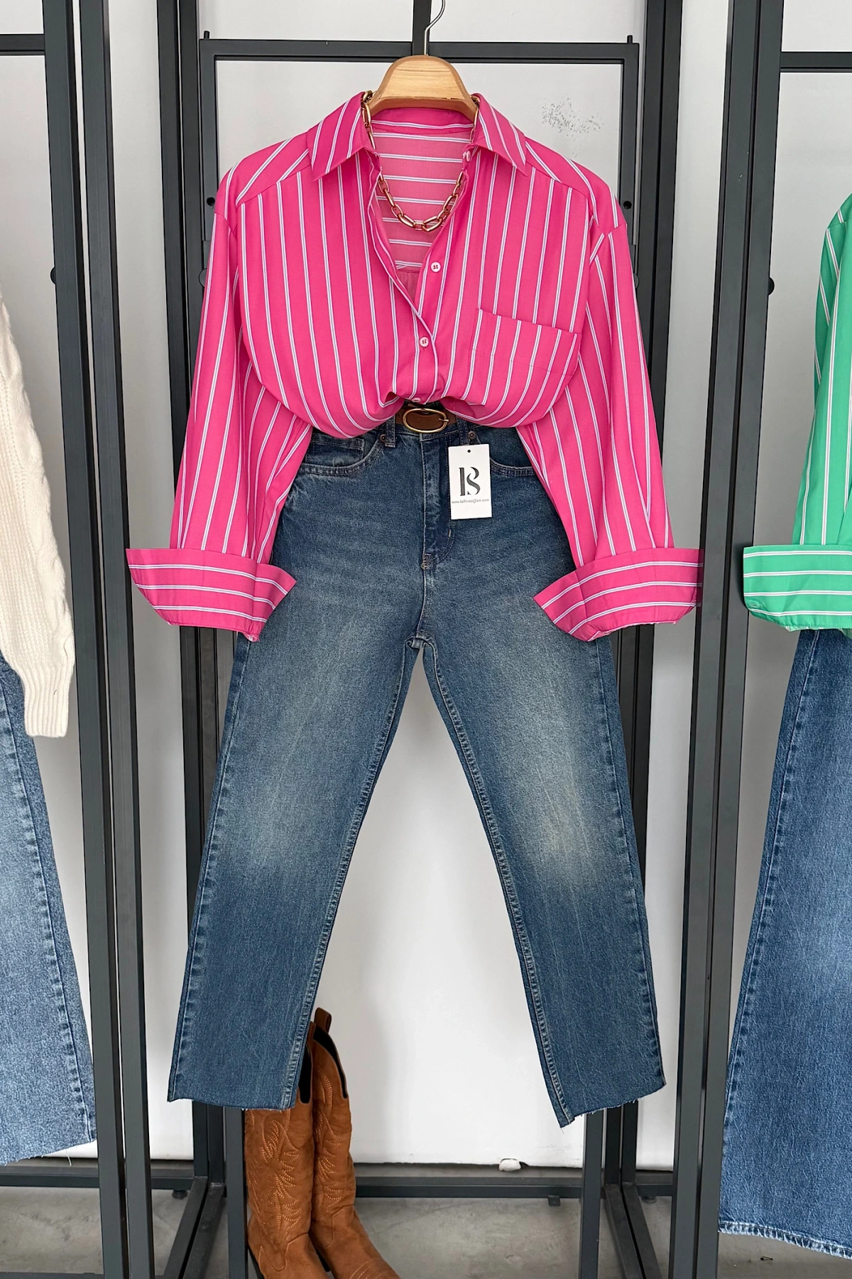 Çizgili Poplin Gömlek Pembe