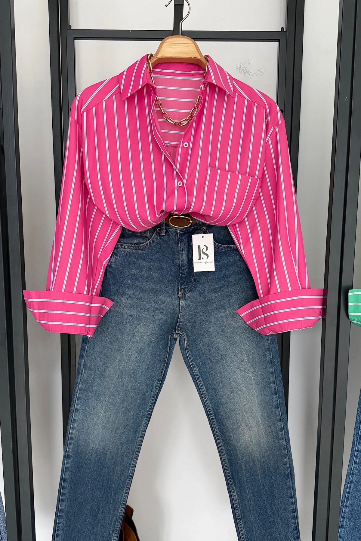 Çizgili Poplin Gömlek Pembe