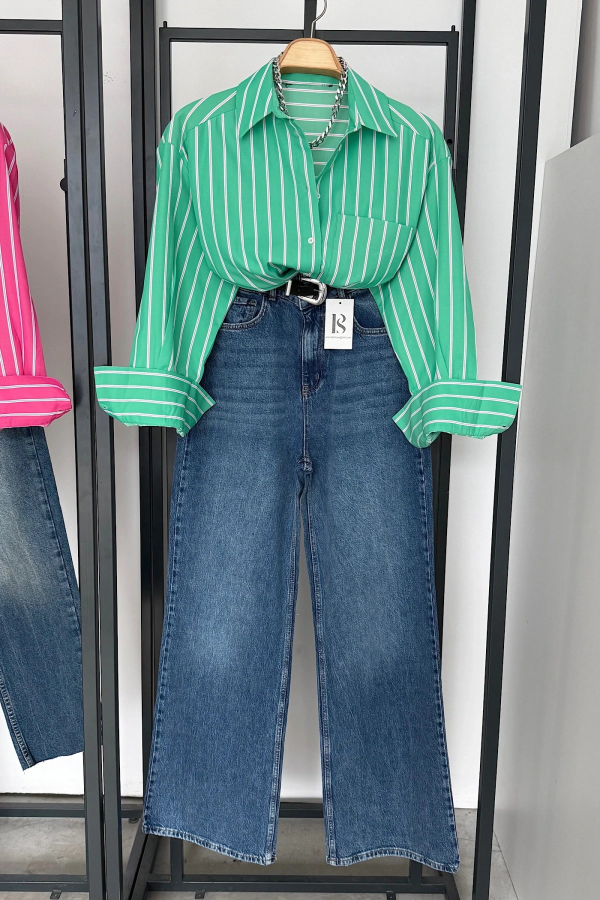 Çizgili Poplin Gömlek Yeşil