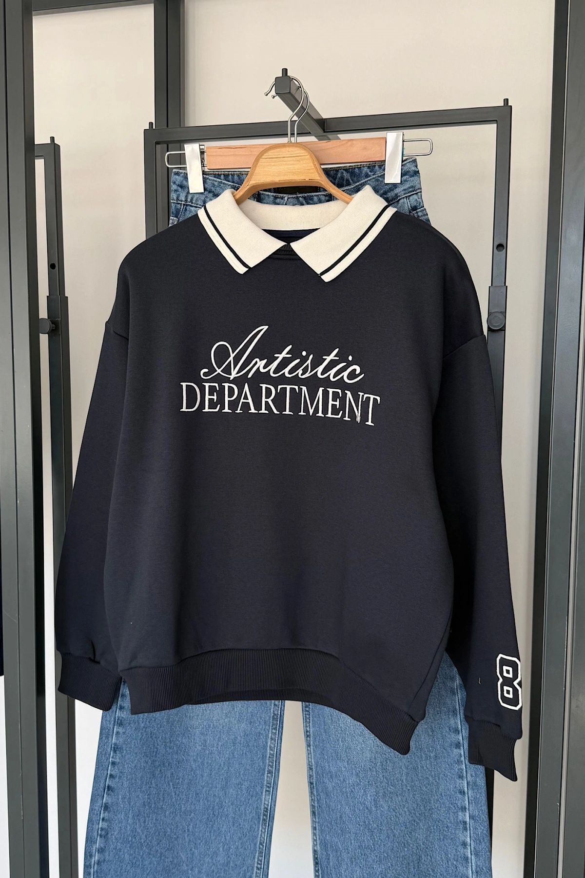 Contrast Polo Yaka Sweatshirt