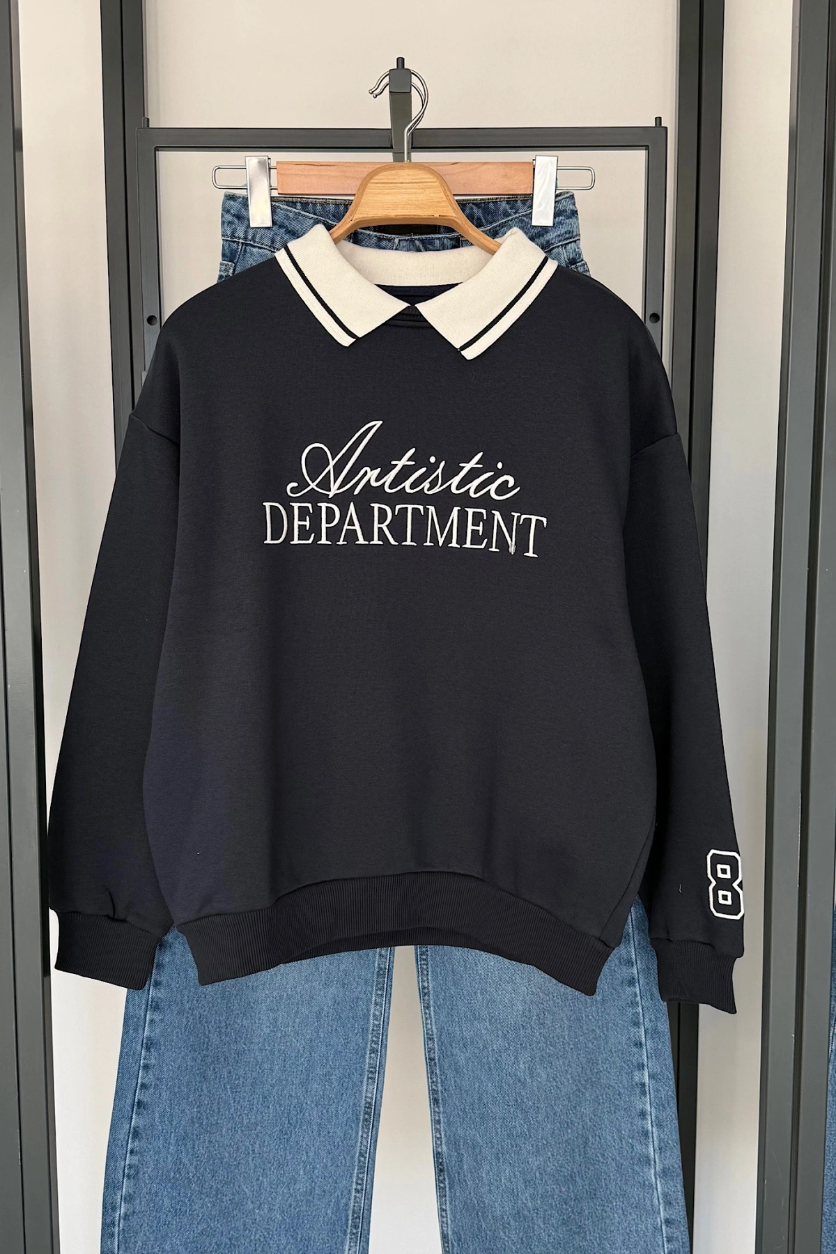 Contrast Polo Yaka Sweatshirt