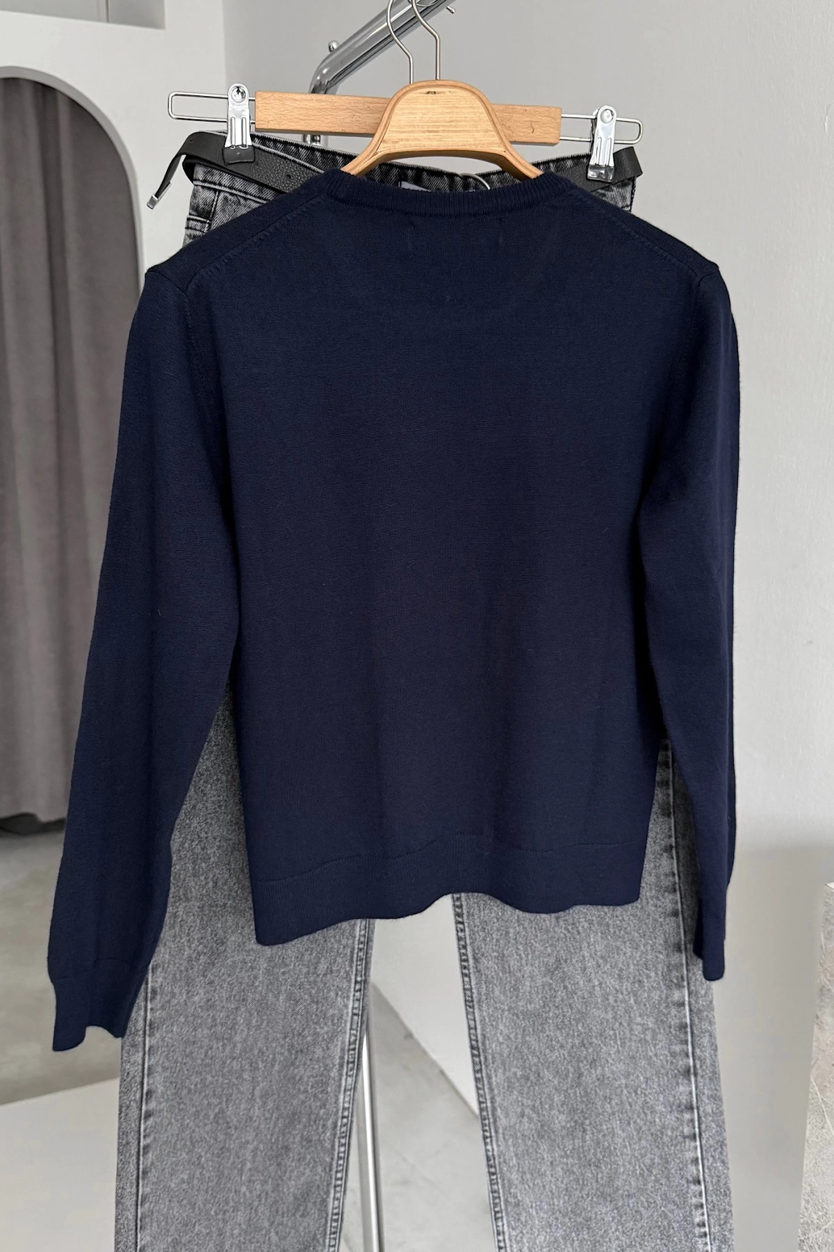 Crew Neck Plain Sweater Lacivert