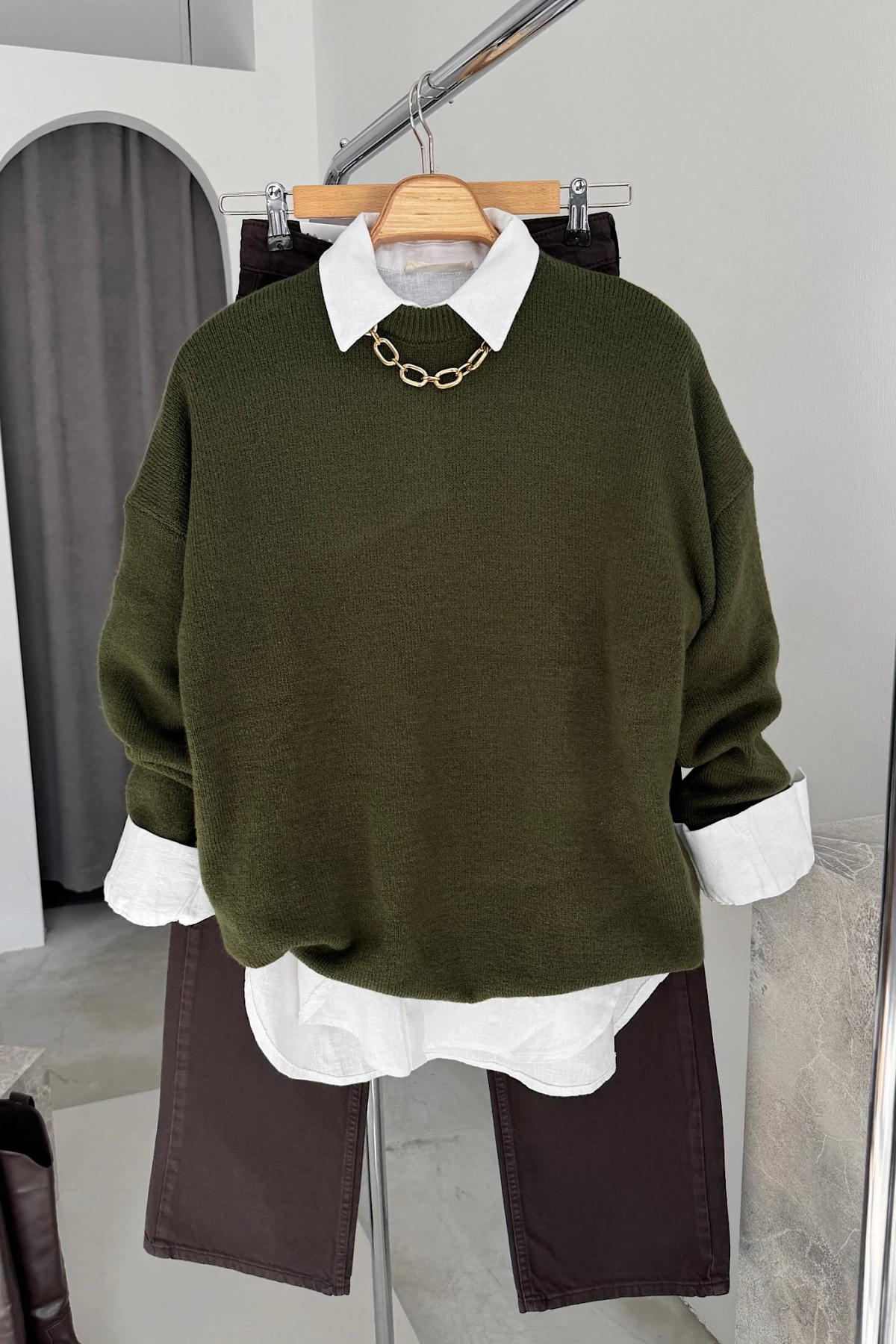 Crew Neck Sweater Haki