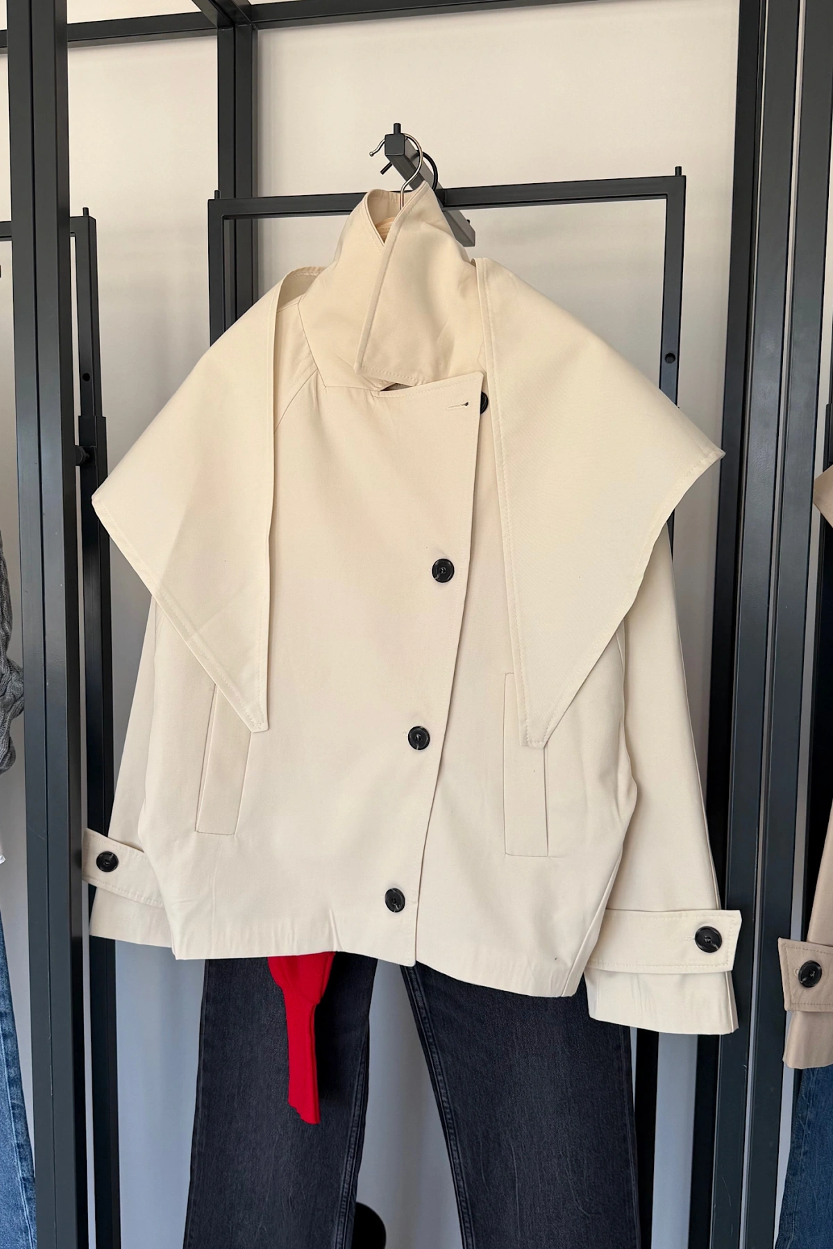 Cross Cape Ceket Krem