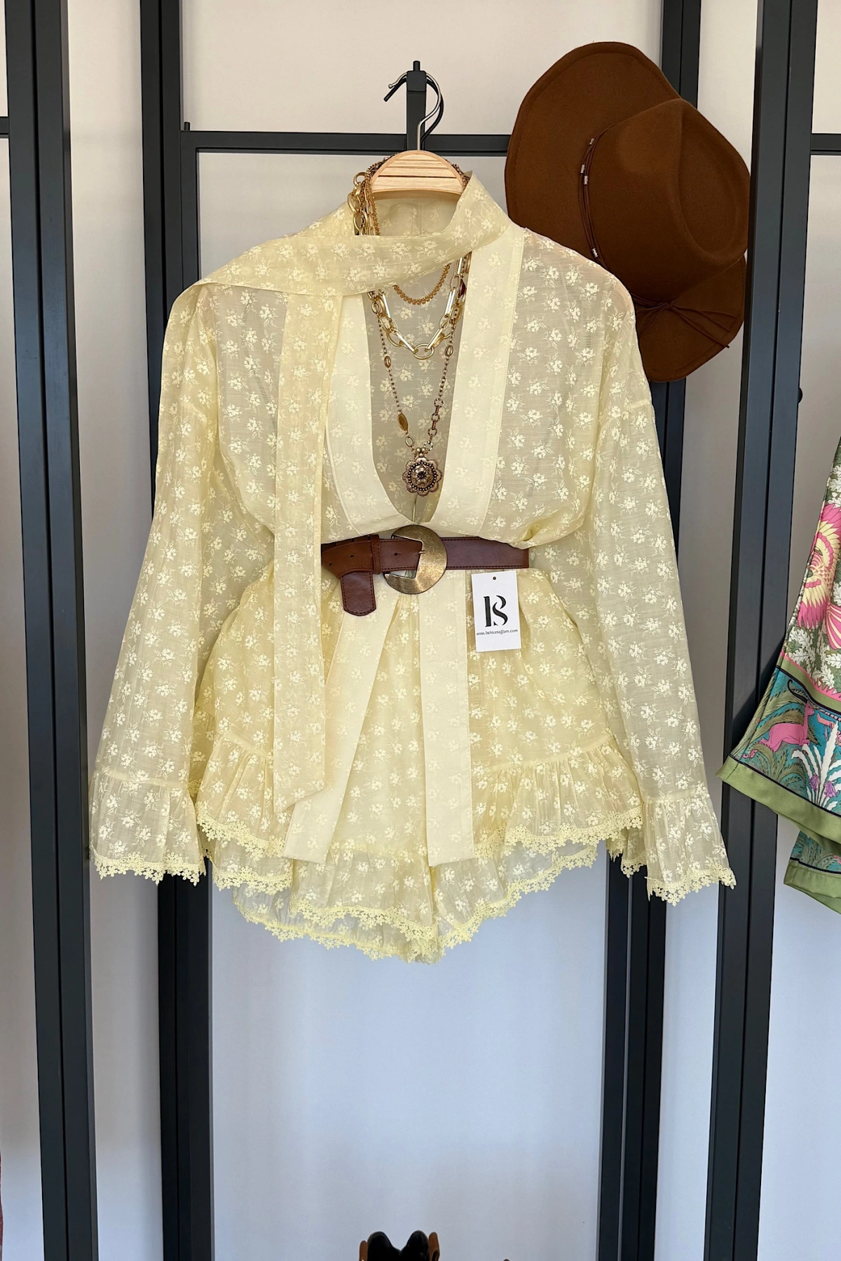Premium Dantel Dokulu Kimono Şort Takım