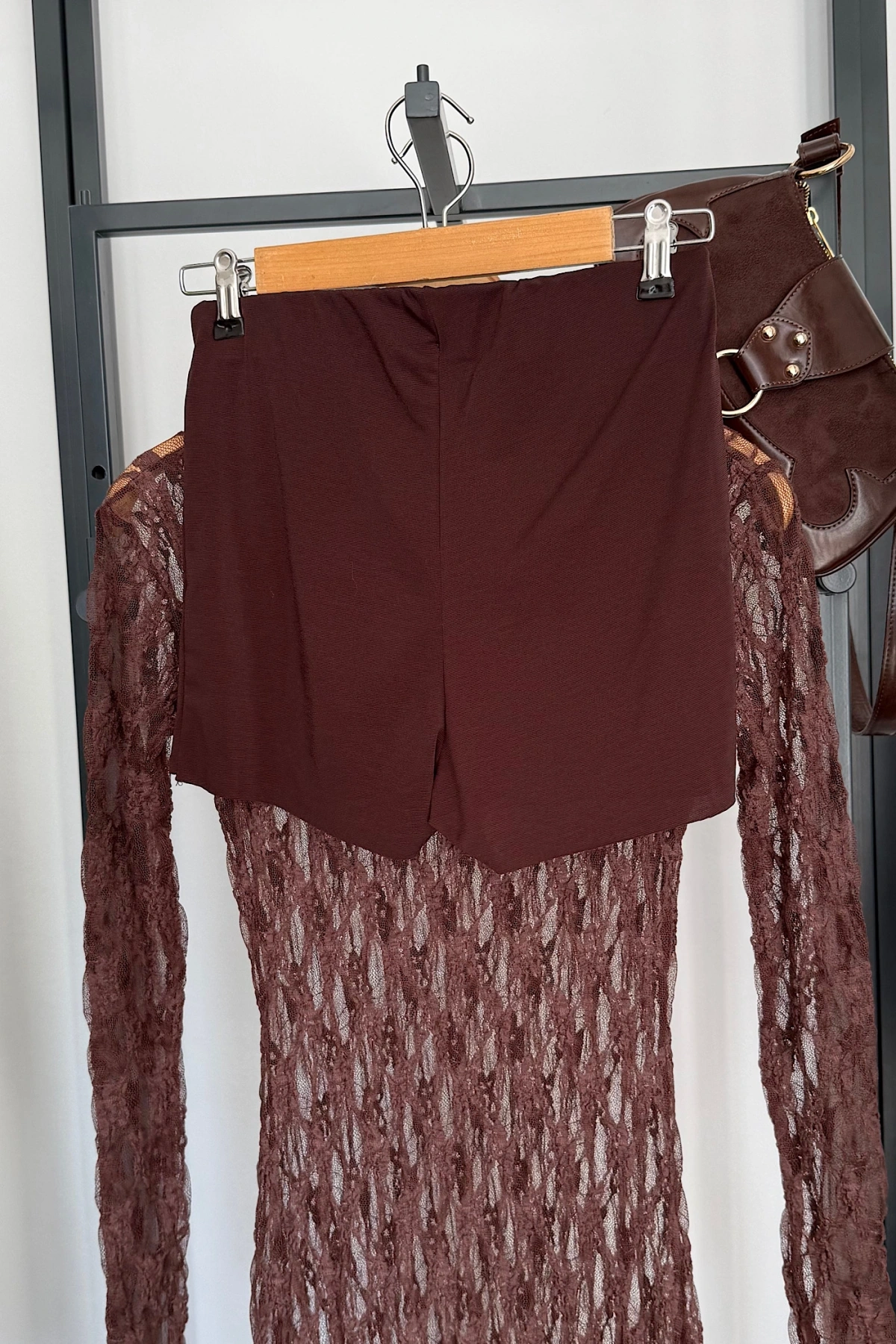 Dantel Maxi Elbise Kahverengi