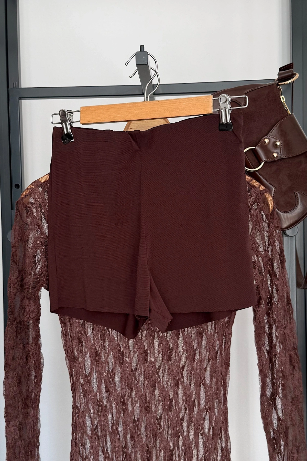 Dantel Maxi Elbise Kahverengi