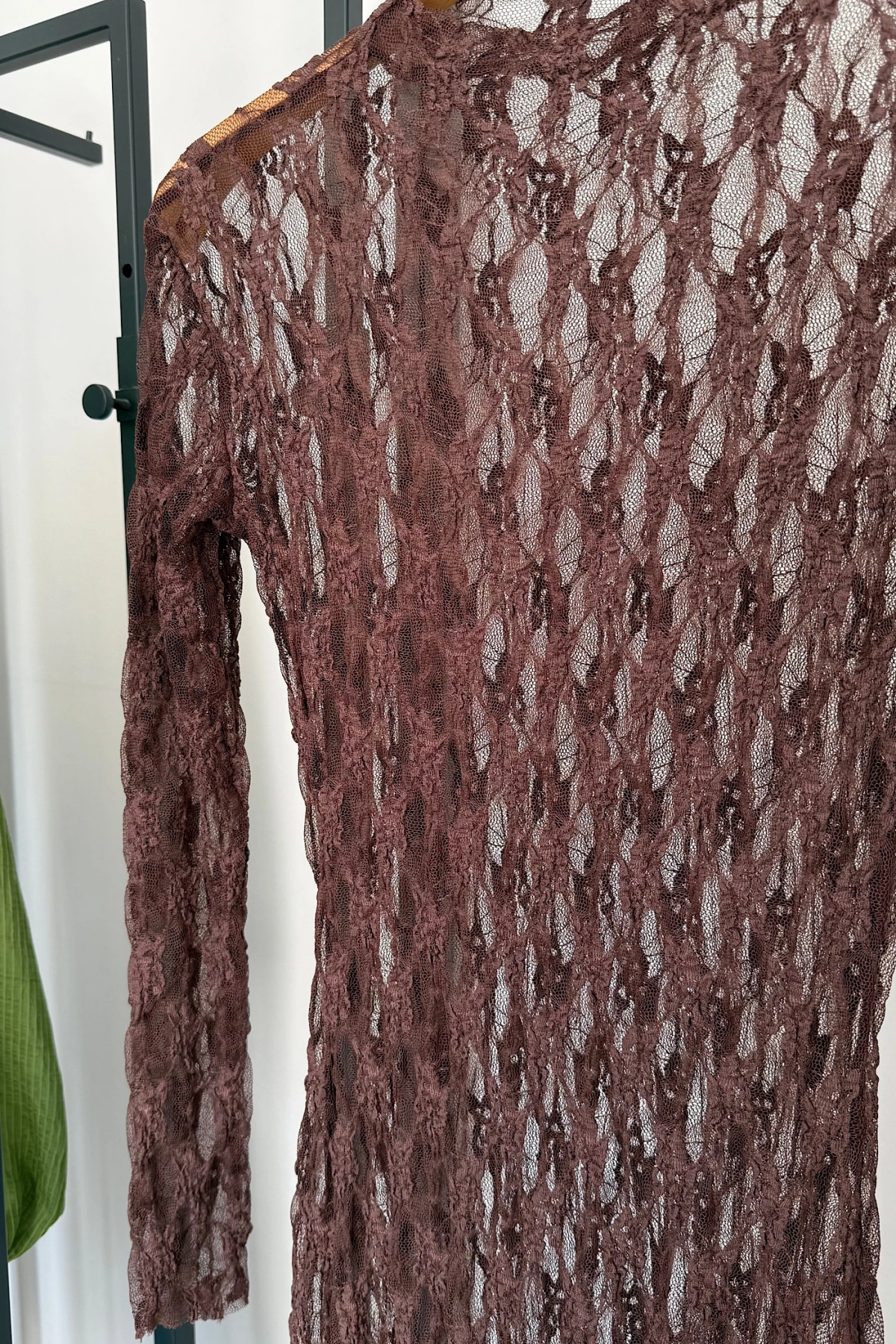 Dantel Maxi Elbise Kahverengi