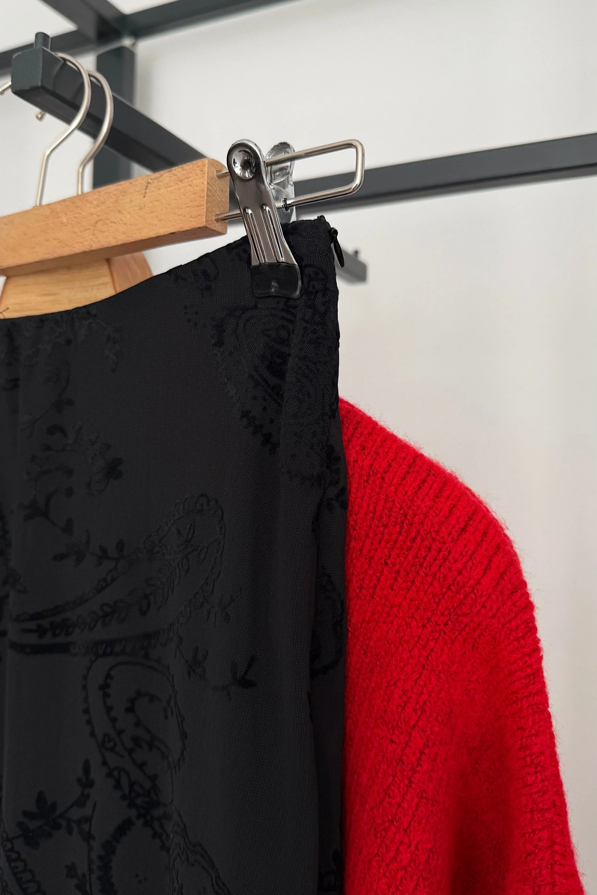 Desenli Beli Lastikli Etek Siyah