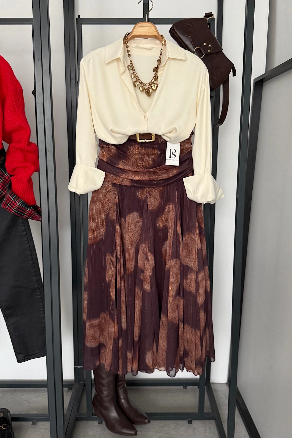 Desenli Şal Etek Kahverengi