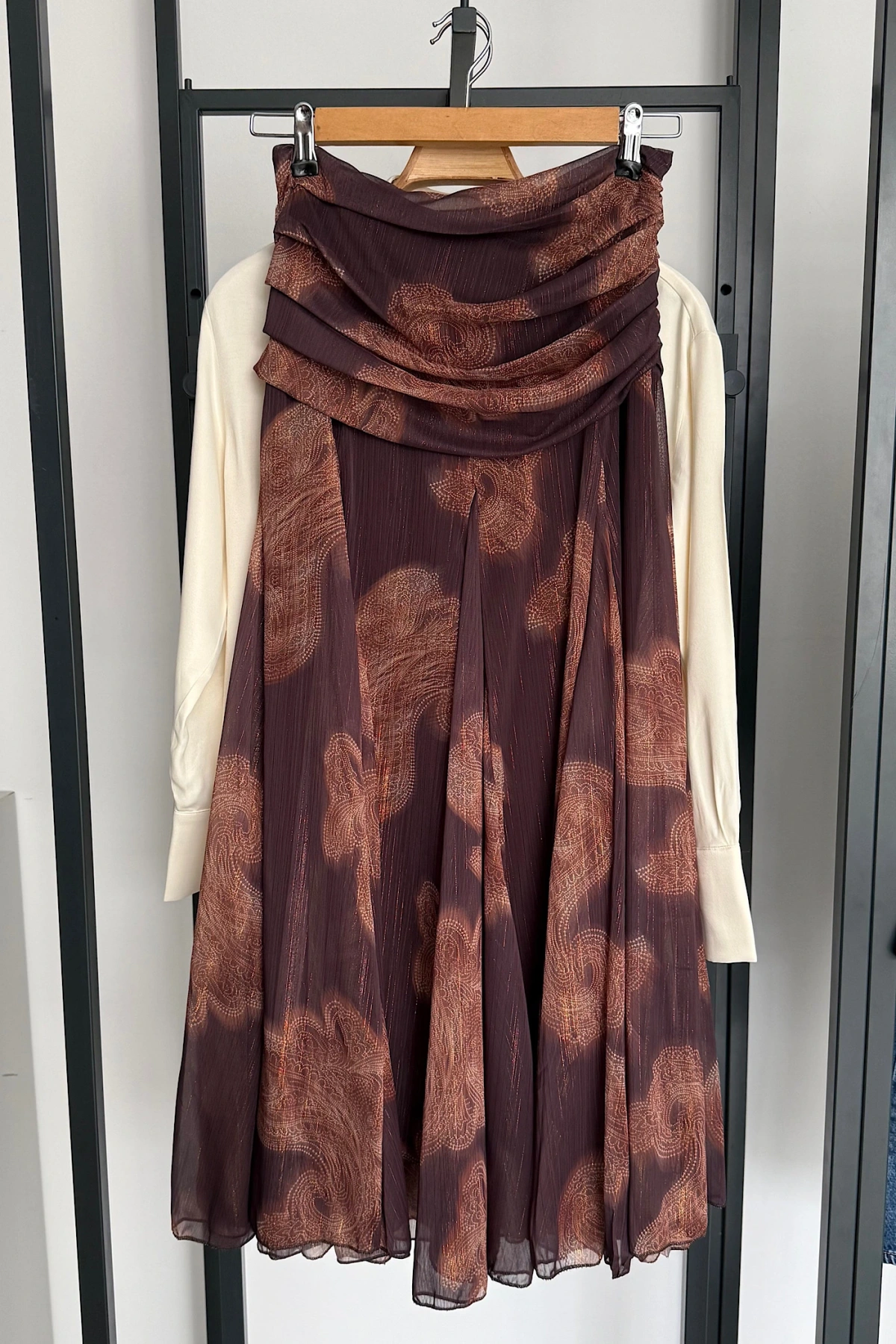 Desenli Şal Etek Kahverengi