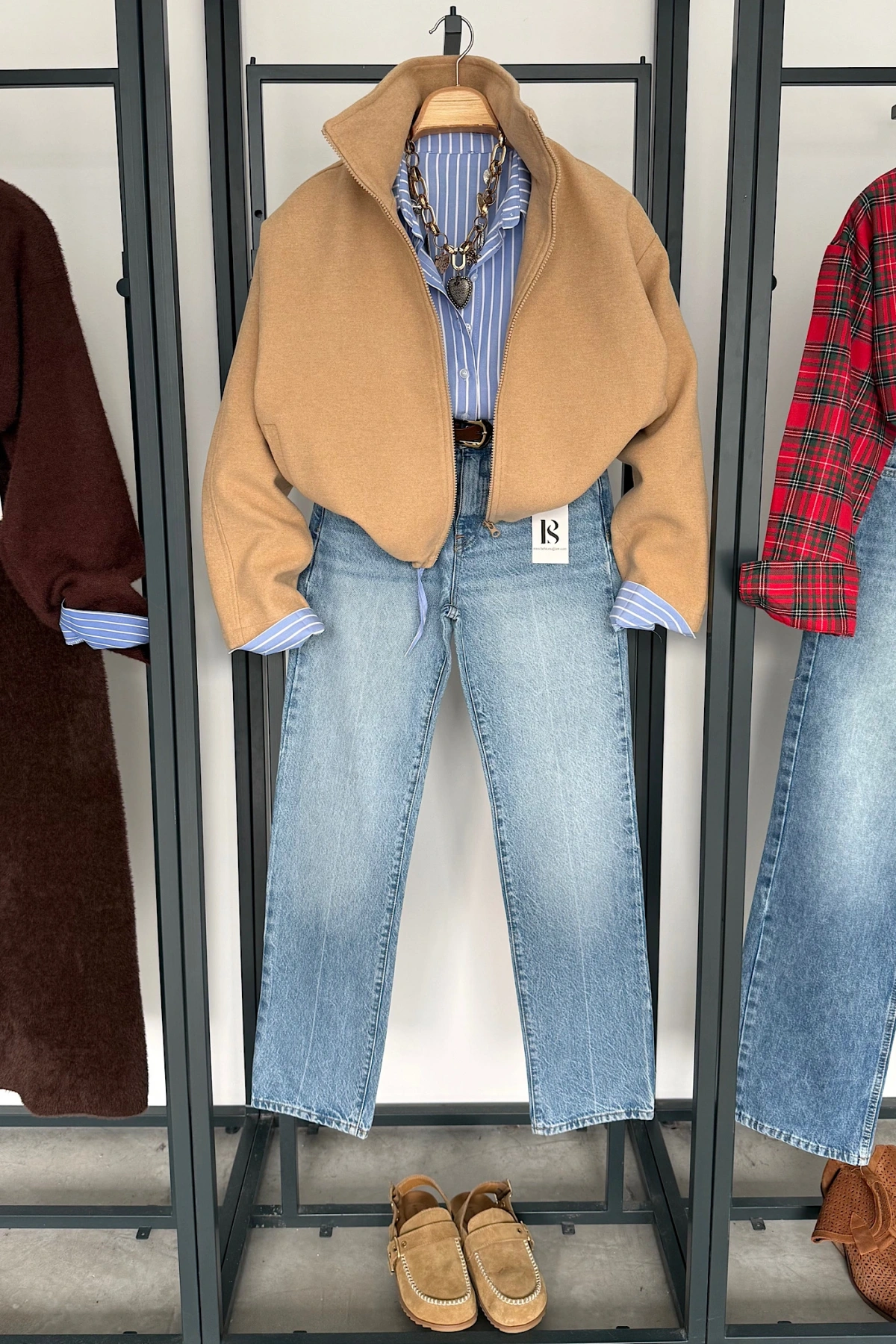 Dik Yaka Kaşe Bomber Ceket Camel