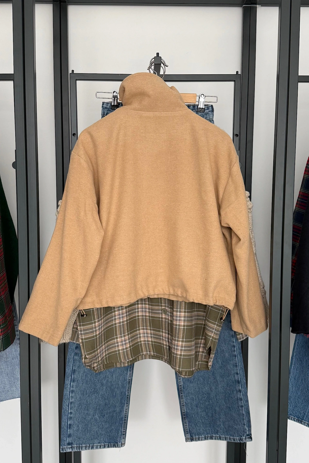 Dik Yaka Kaşe Bomber Ceket Camel