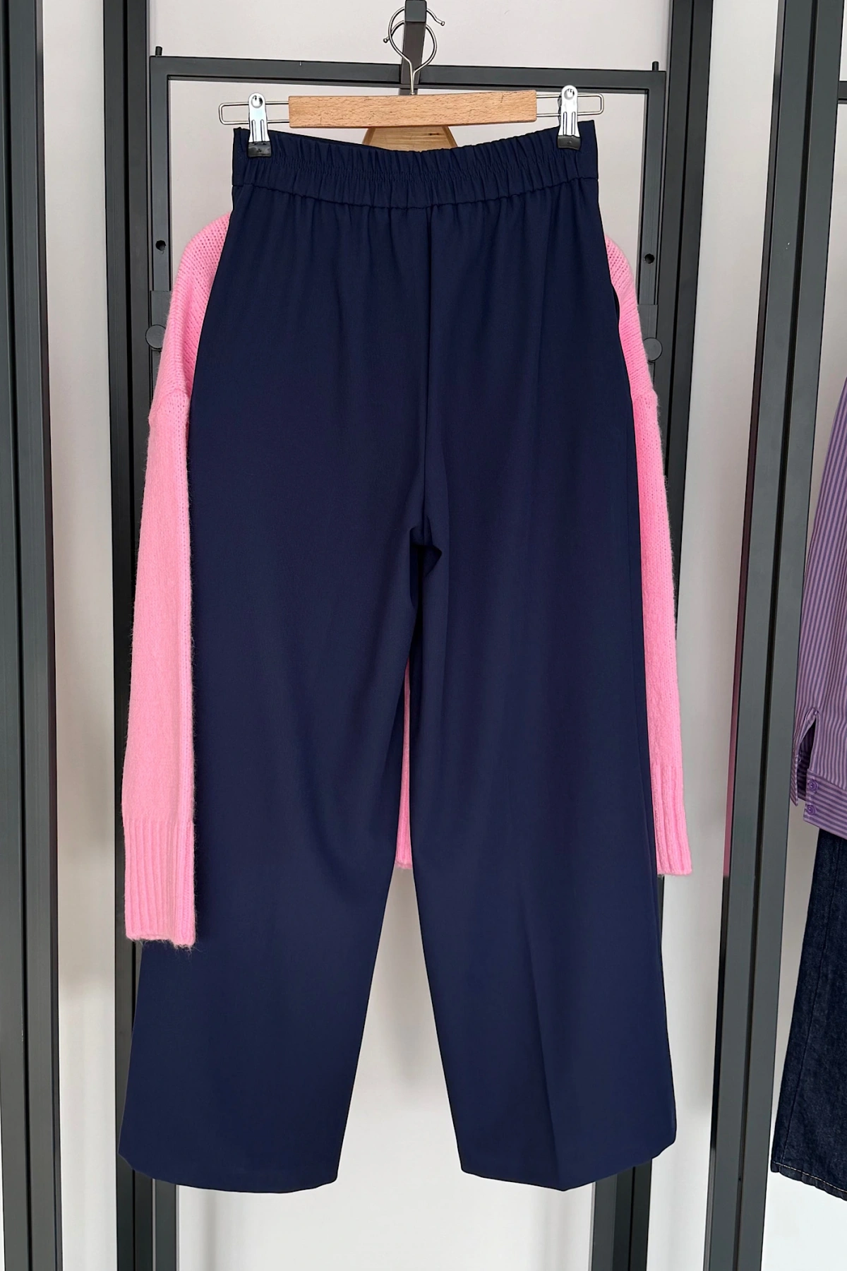 Dikişli Geniş Paça Pantolon Lacivert