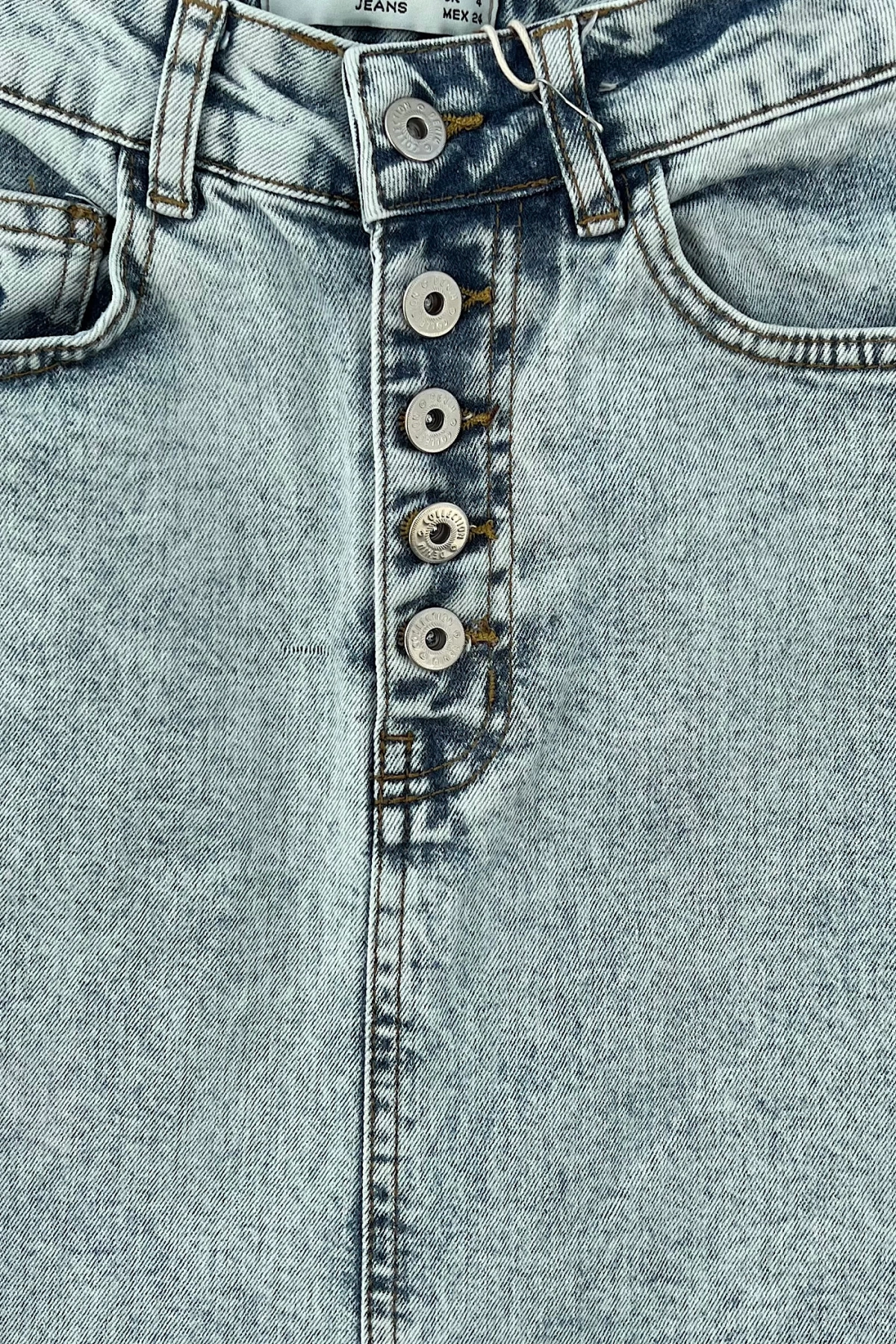 Button Detail Front Slit Denim Skirt