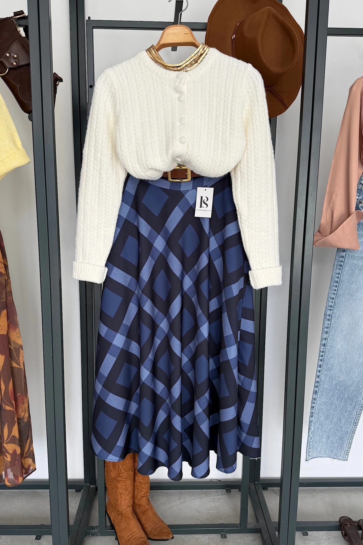 Ekose Etek Lacivert-Mavi