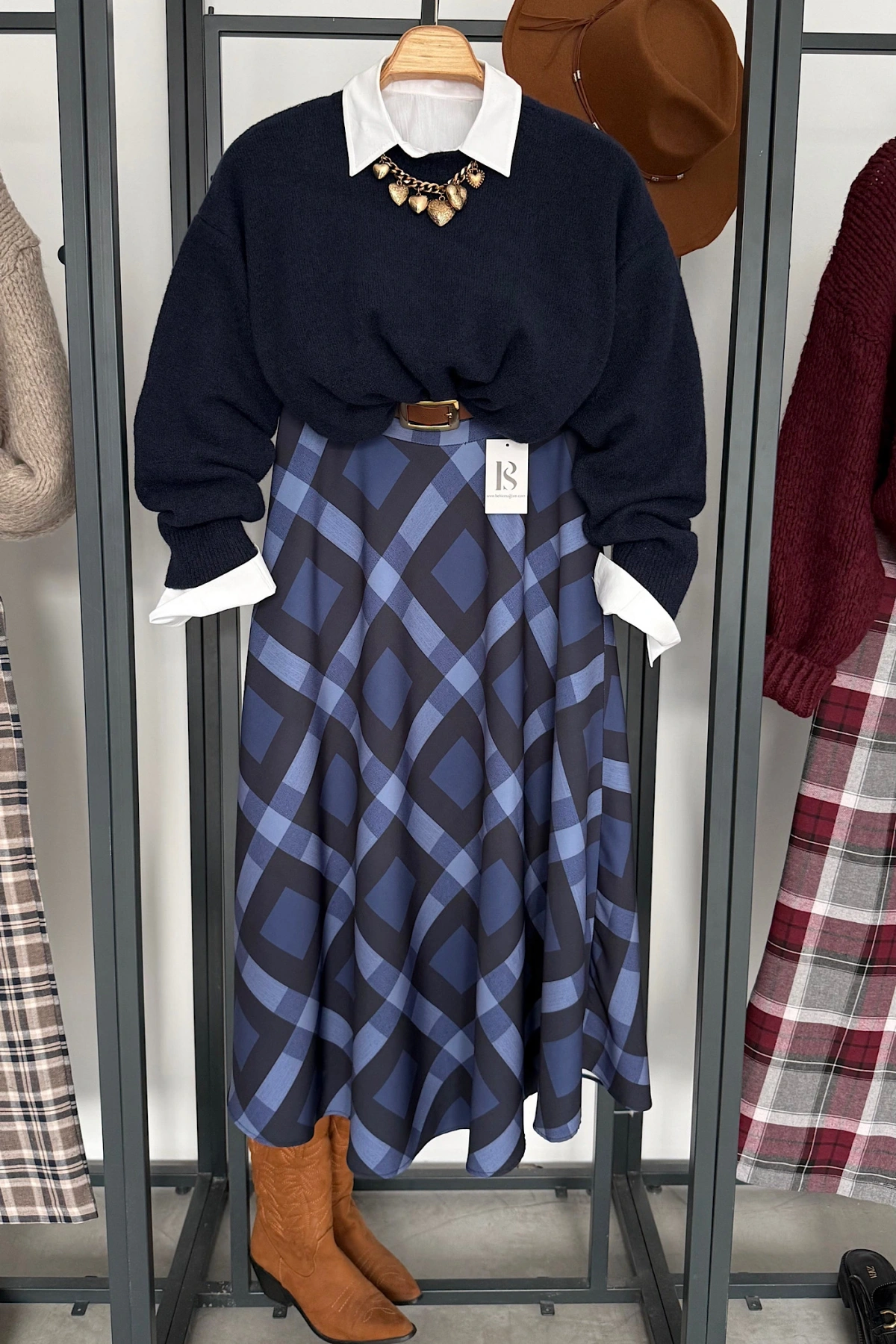 Ekose Etek Lacivert-Mavi