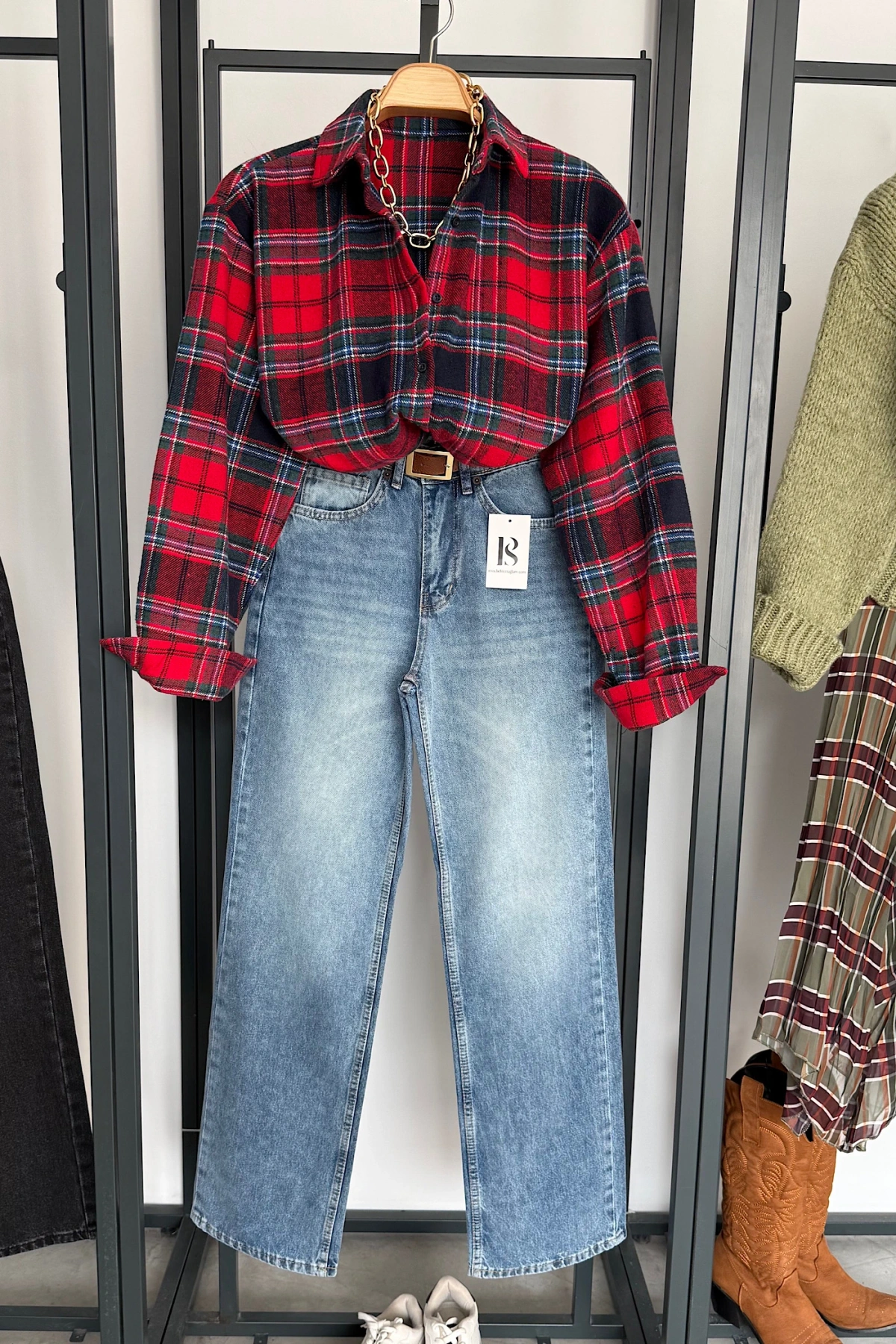 Ekose Oduncu Gömlek Kırmızı-Lacivert