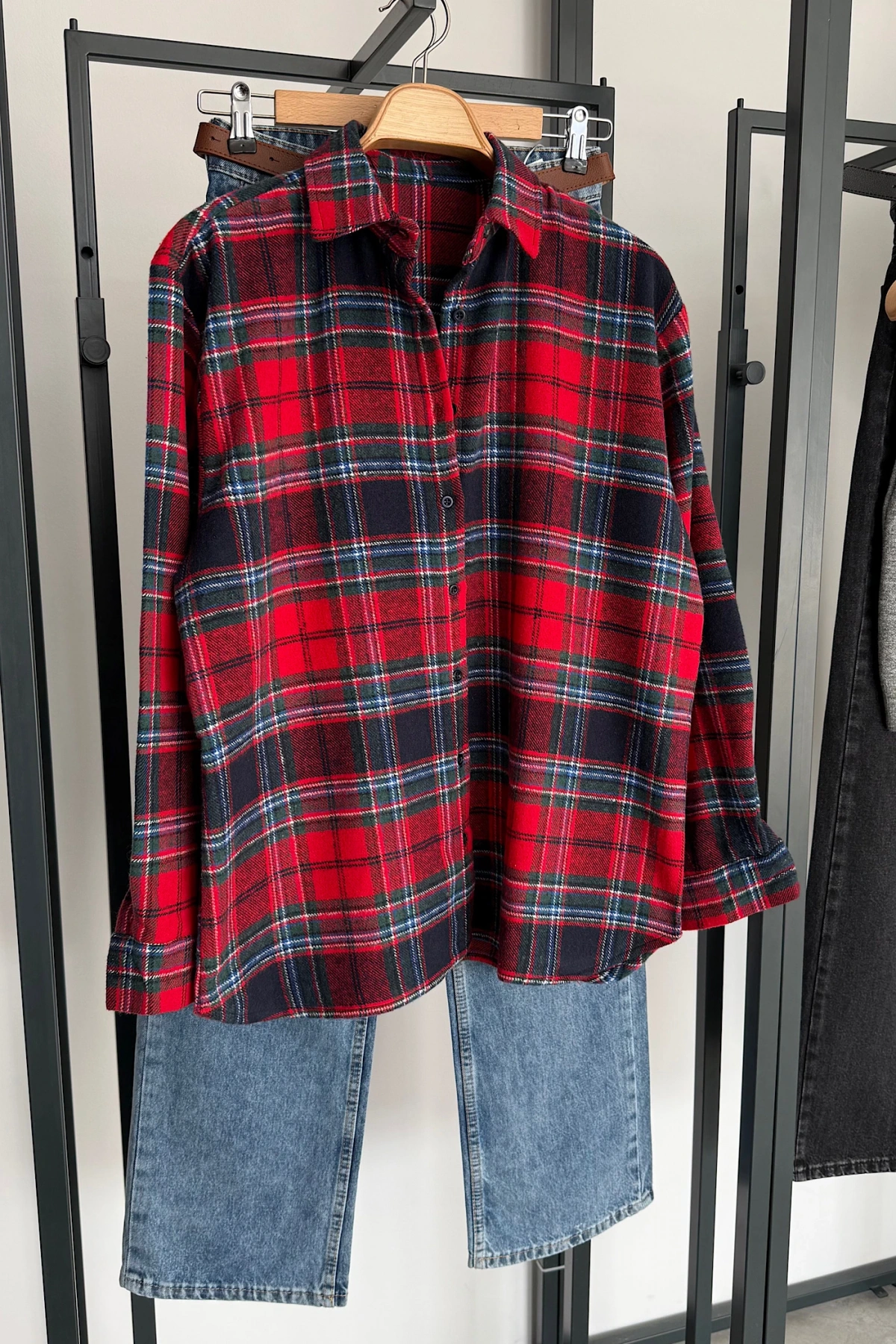 Ekose Oduncu Gömlek Kırmızı-Lacivert