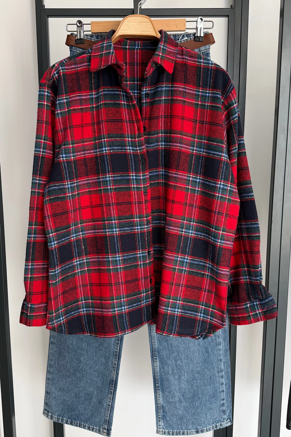 Ekose Oduncu Gömlek Kırmızı-Lacivert