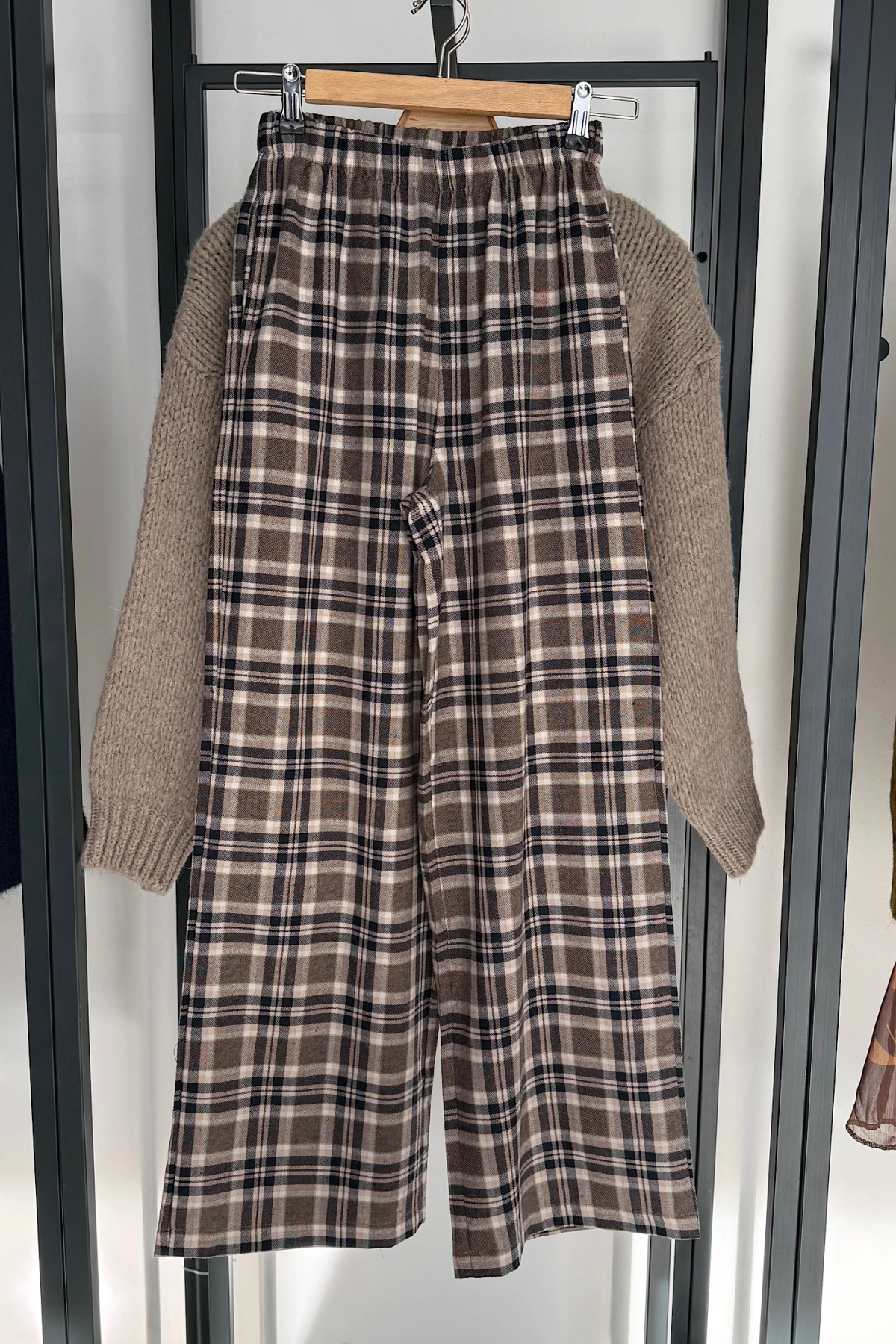 Ekose Pantolon Bej-Lacivert