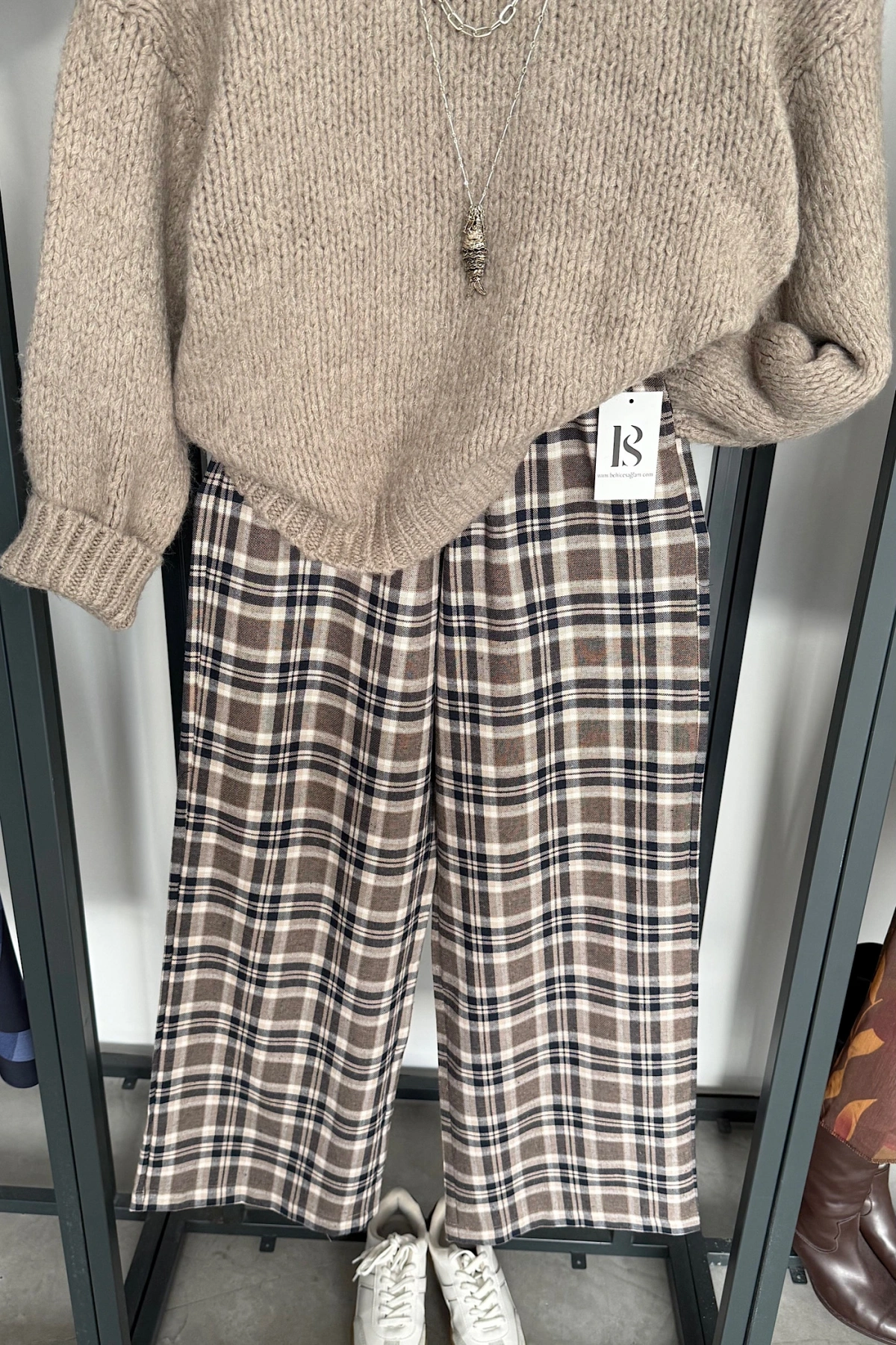 Ekose Pantolon Bej-Lacivert