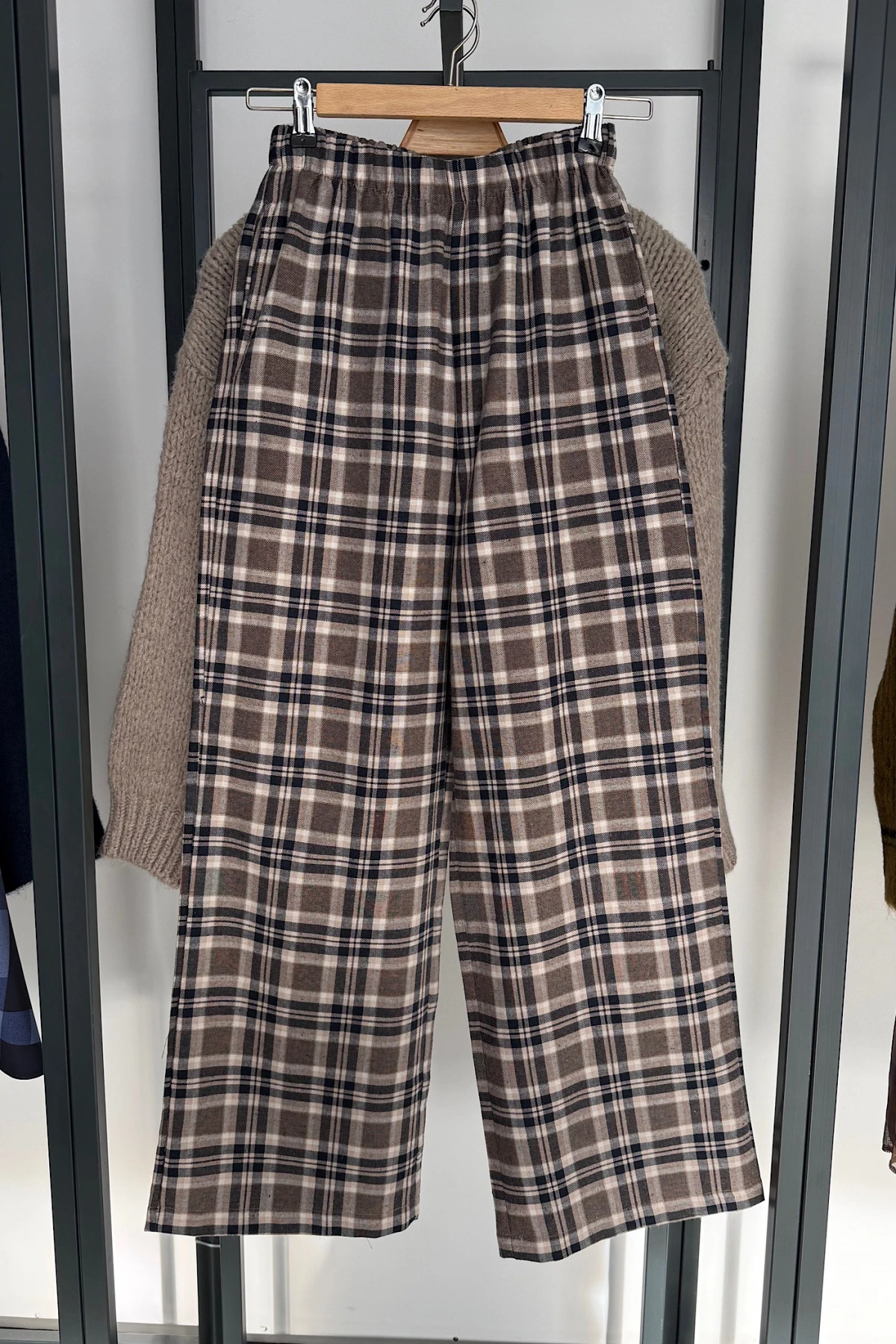 Ekose Pantolon Bej-Lacivert