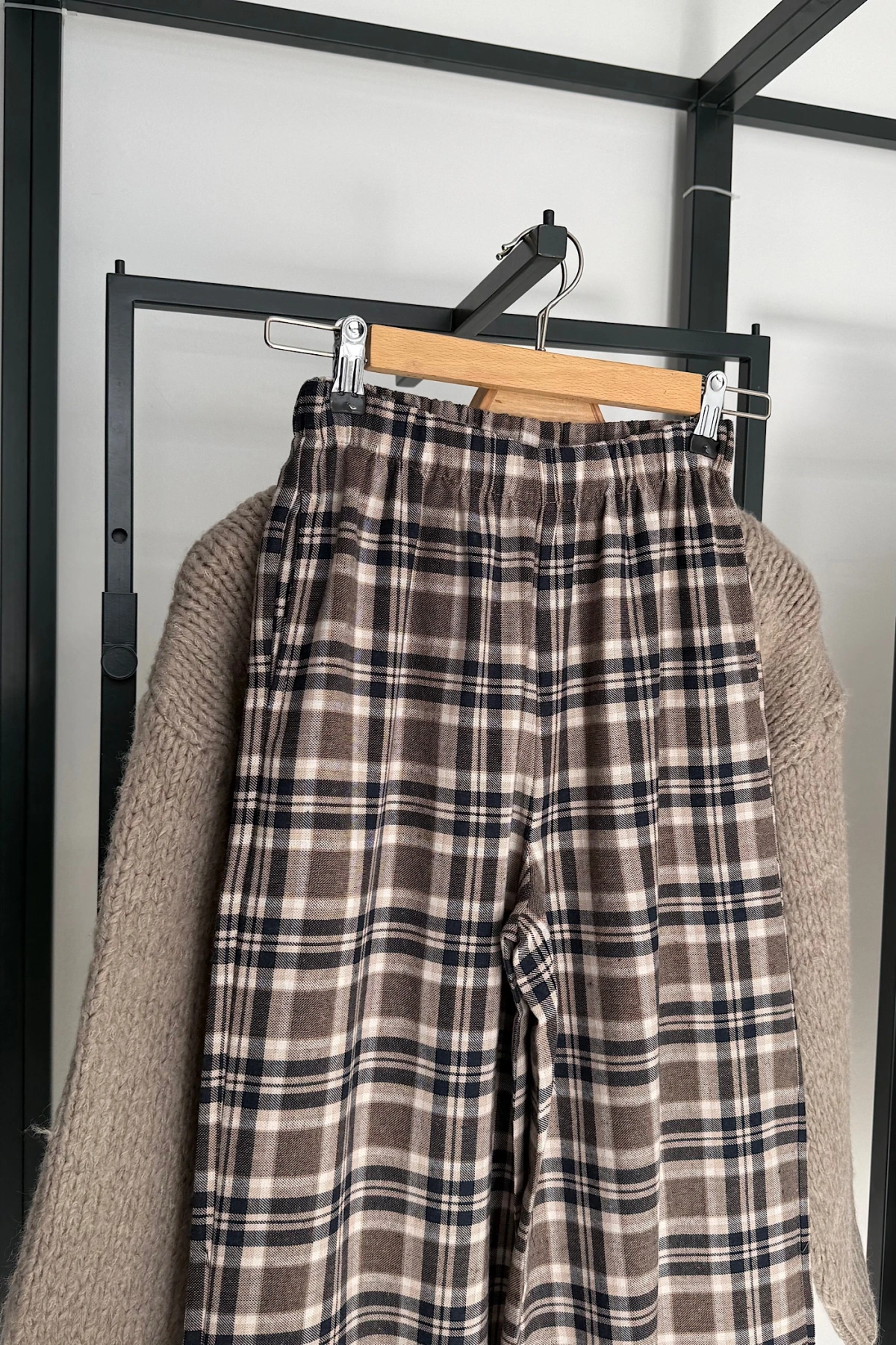 Ekose Pantolon Bej-Lacivert