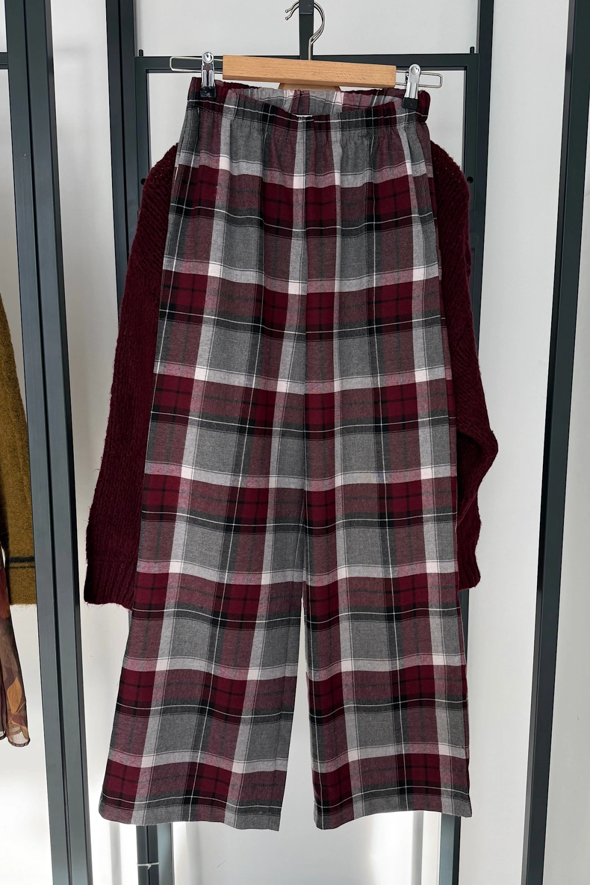 Ekose Pantolon Bordo-Gri