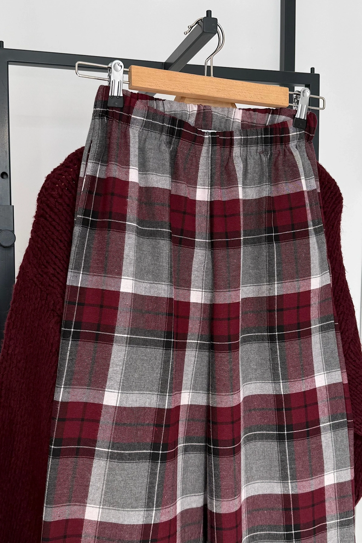 Ekose Pantolon Bordo-Gri