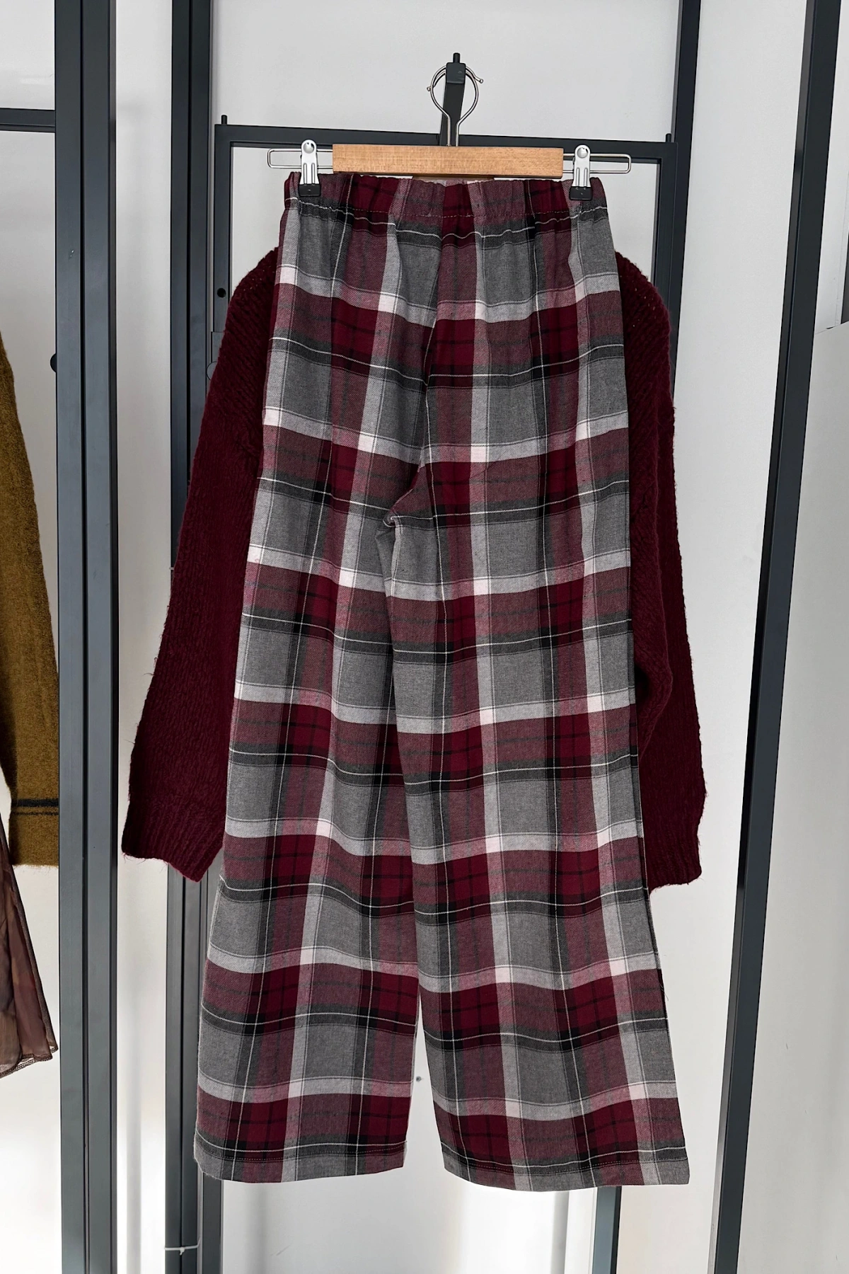 Ekose Pantolon Bordo-Gri