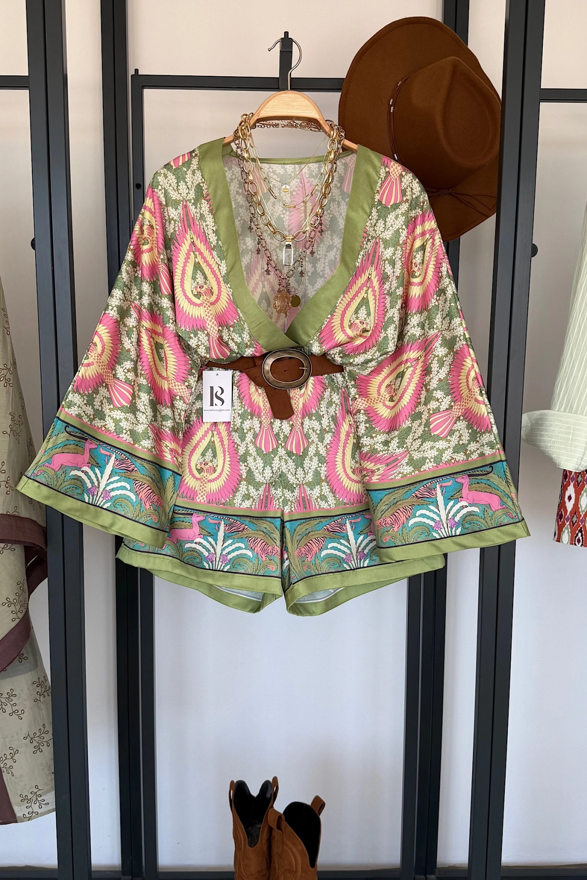 Etnik Desen Kimono Şortlu Takım