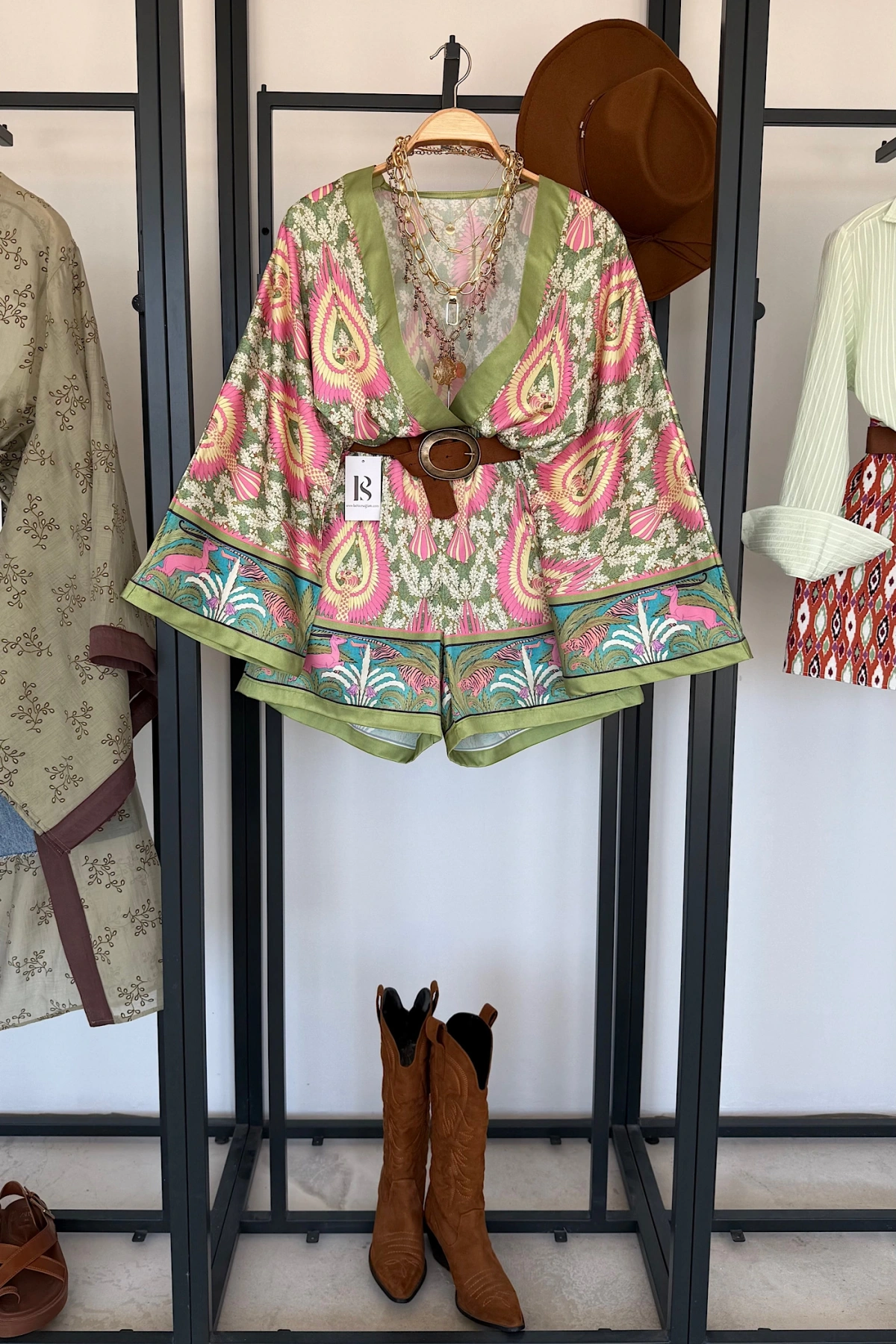 Etnik Desen Kimono Şortlu Takım