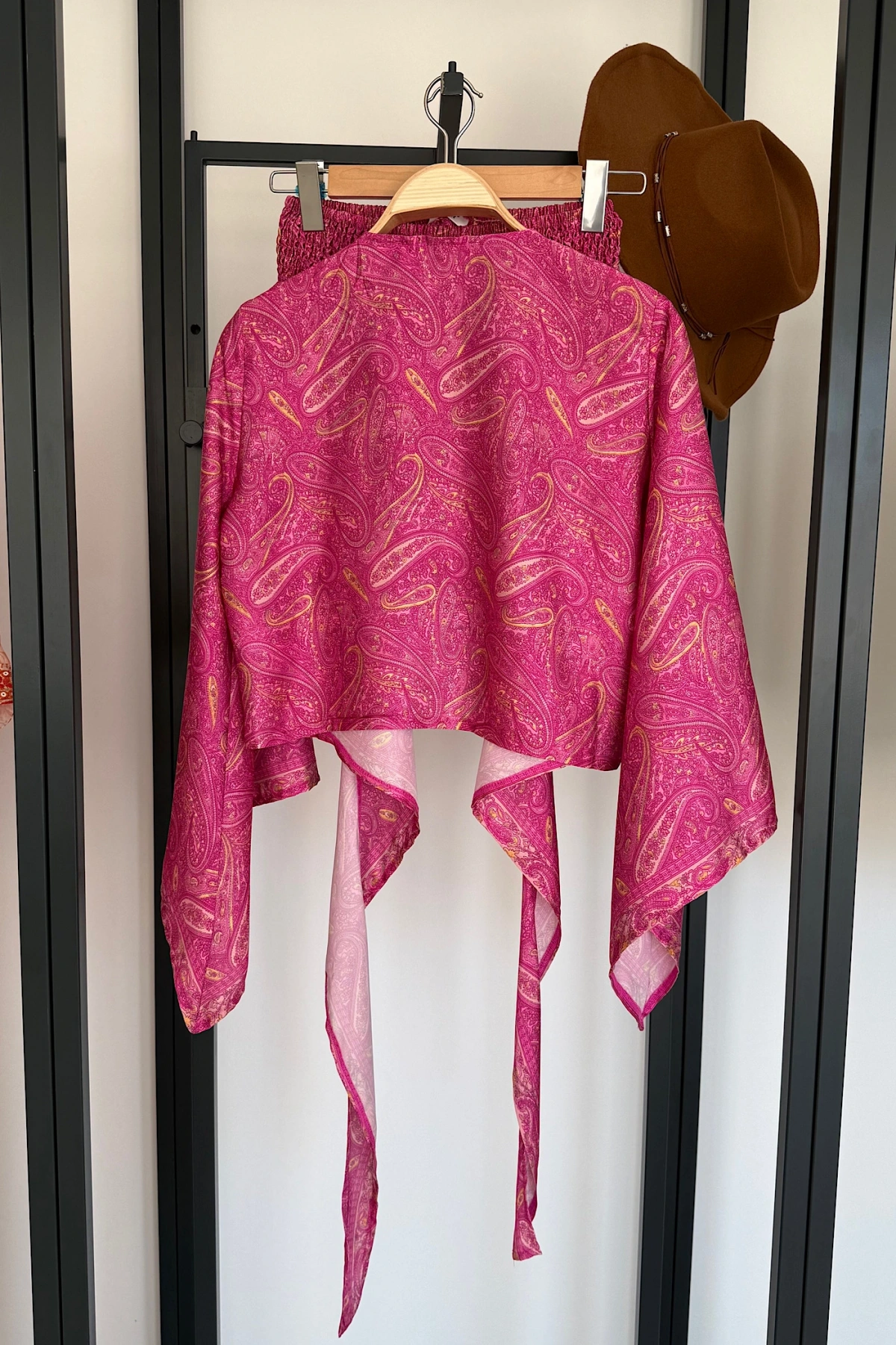 Etnik Desen Şortlu Bluz Takım Pembe
