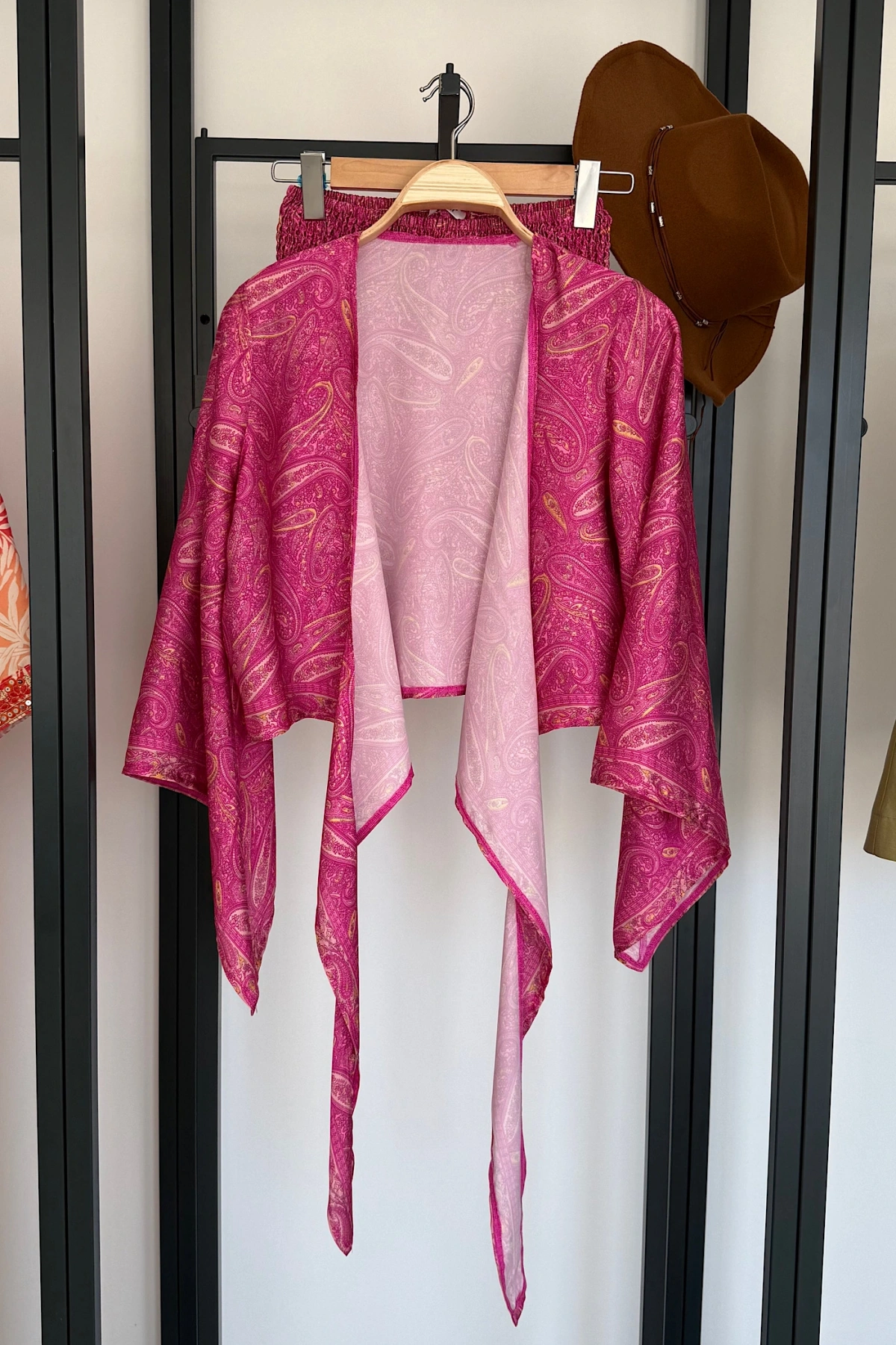 Etnik Desen Şortlu Bluz Takım Pembe