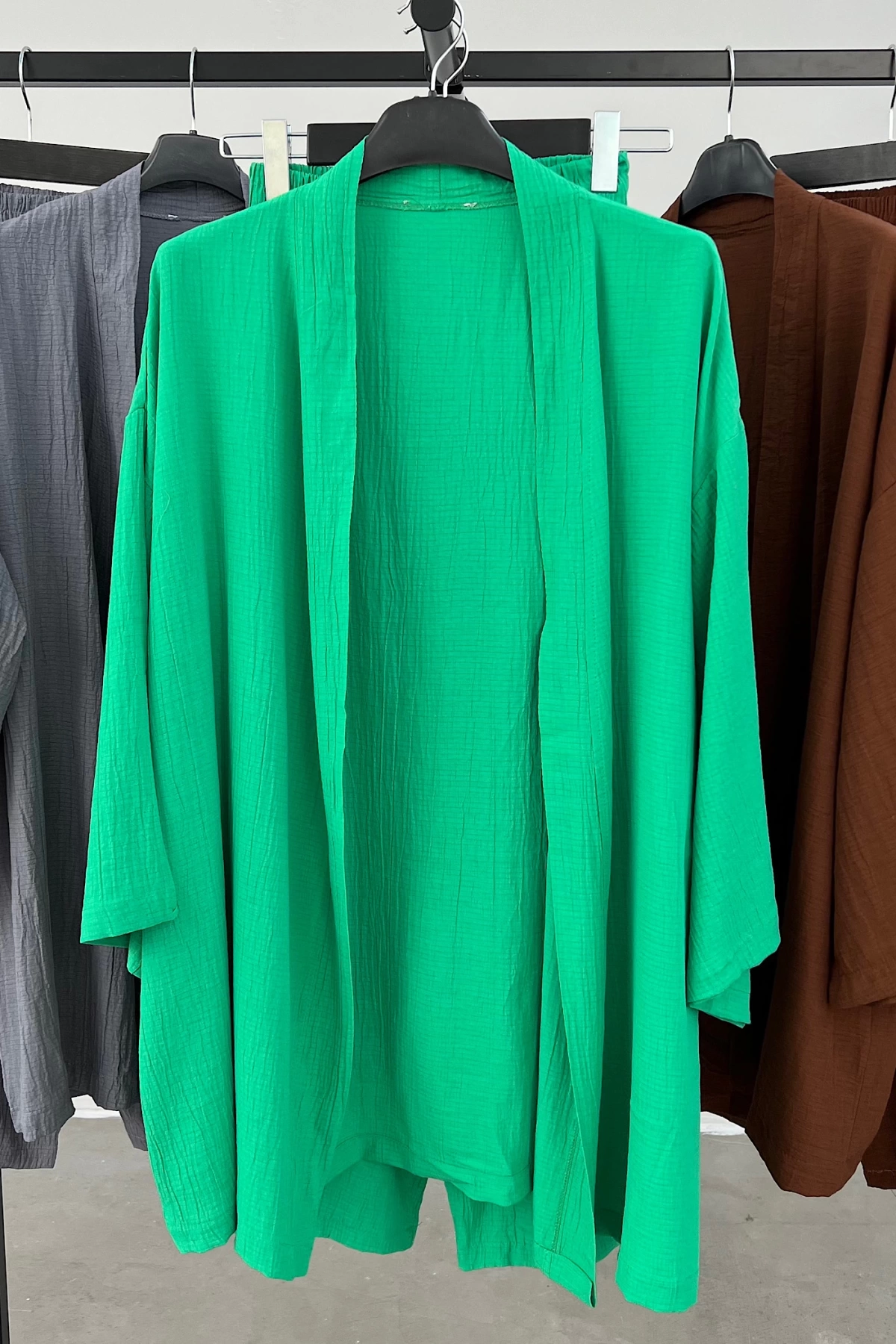 Gofre Kimono Kadın Takım Yeşil