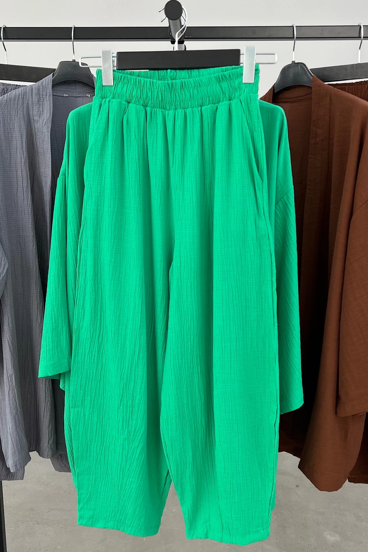 Gofre Kimono Kadın Takım Yeşil