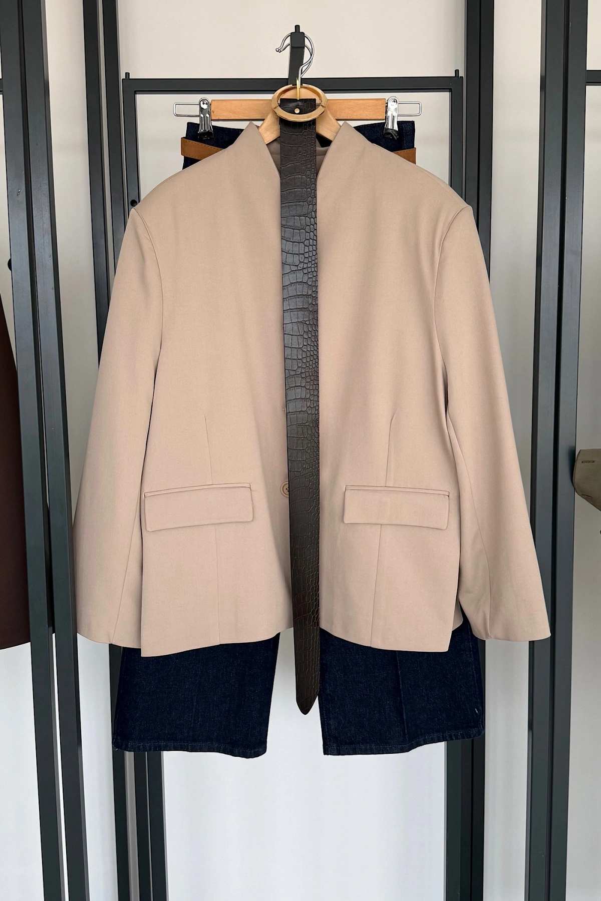 Hakim Yaka Kruvaze Ceket Bej