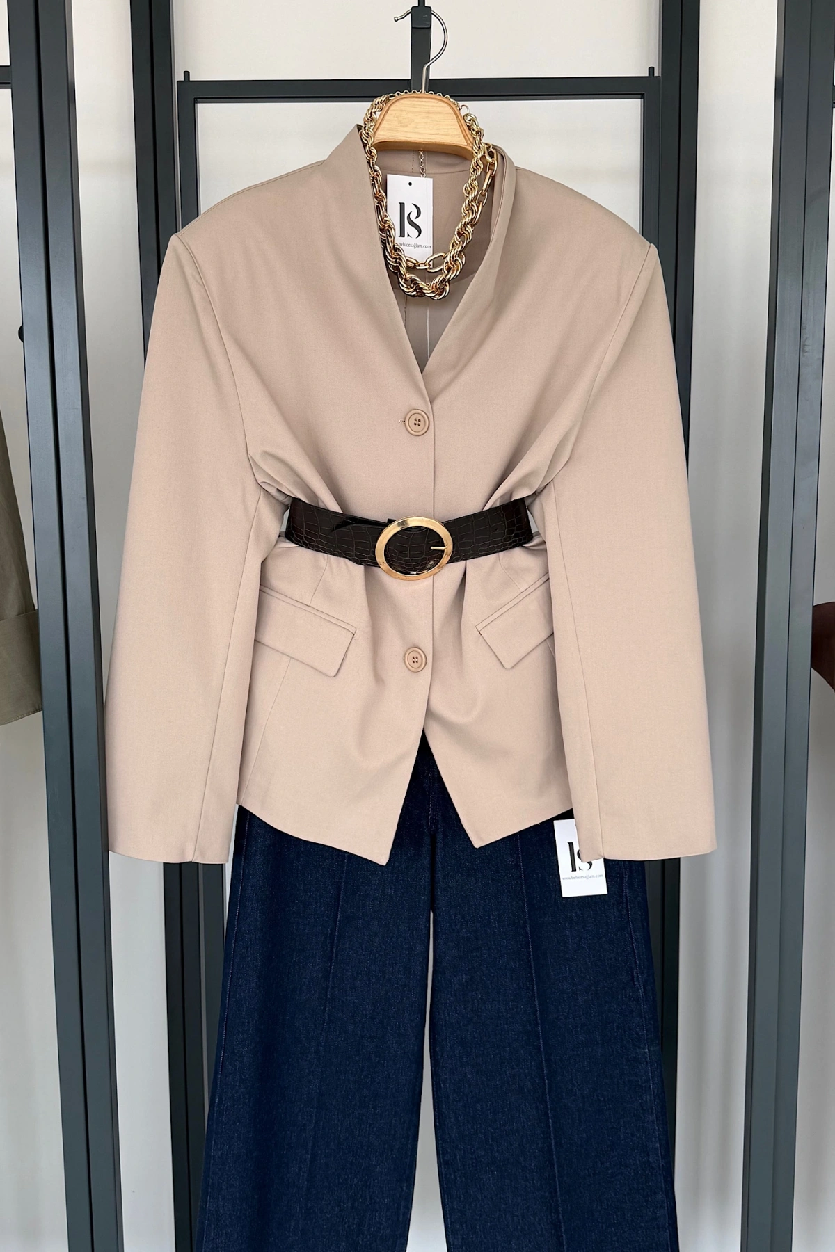 Hakim Yaka Kruvaze Ceket Bej