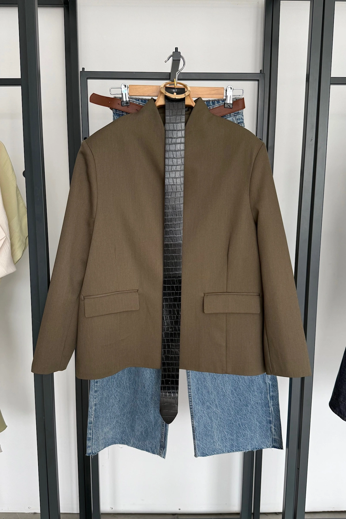 Hakim Yaka Kruvaze Ceket Haki