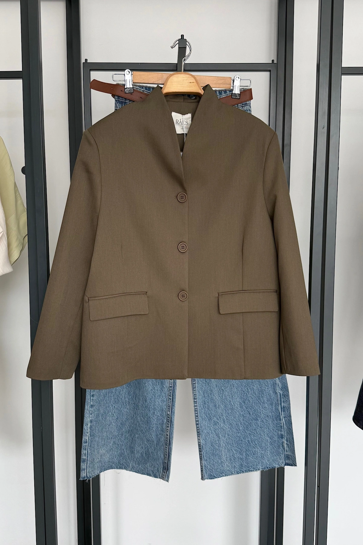 Hakim Yaka Kruvaze Ceket Haki