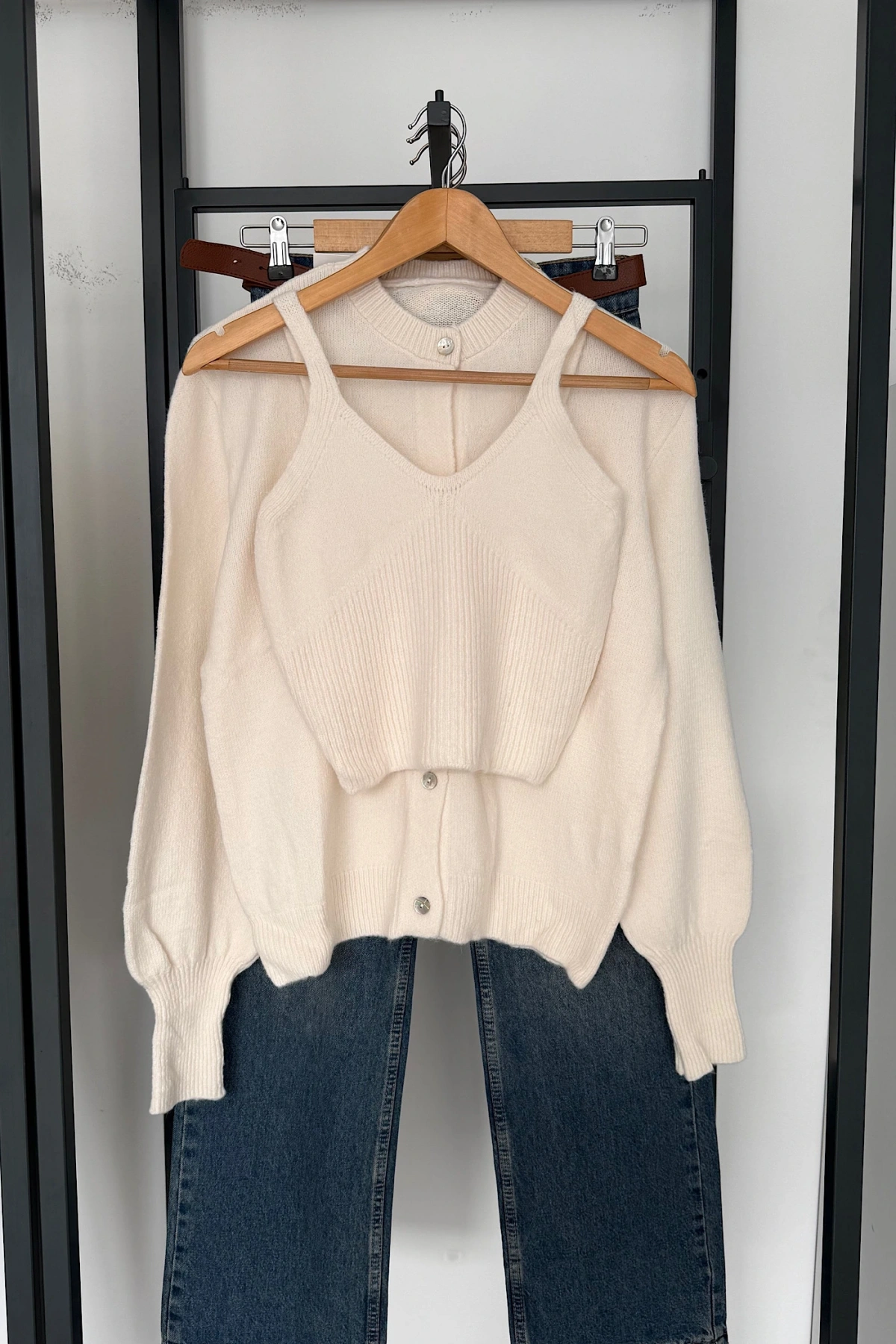 Hırka Atlet İkili Takım Krem