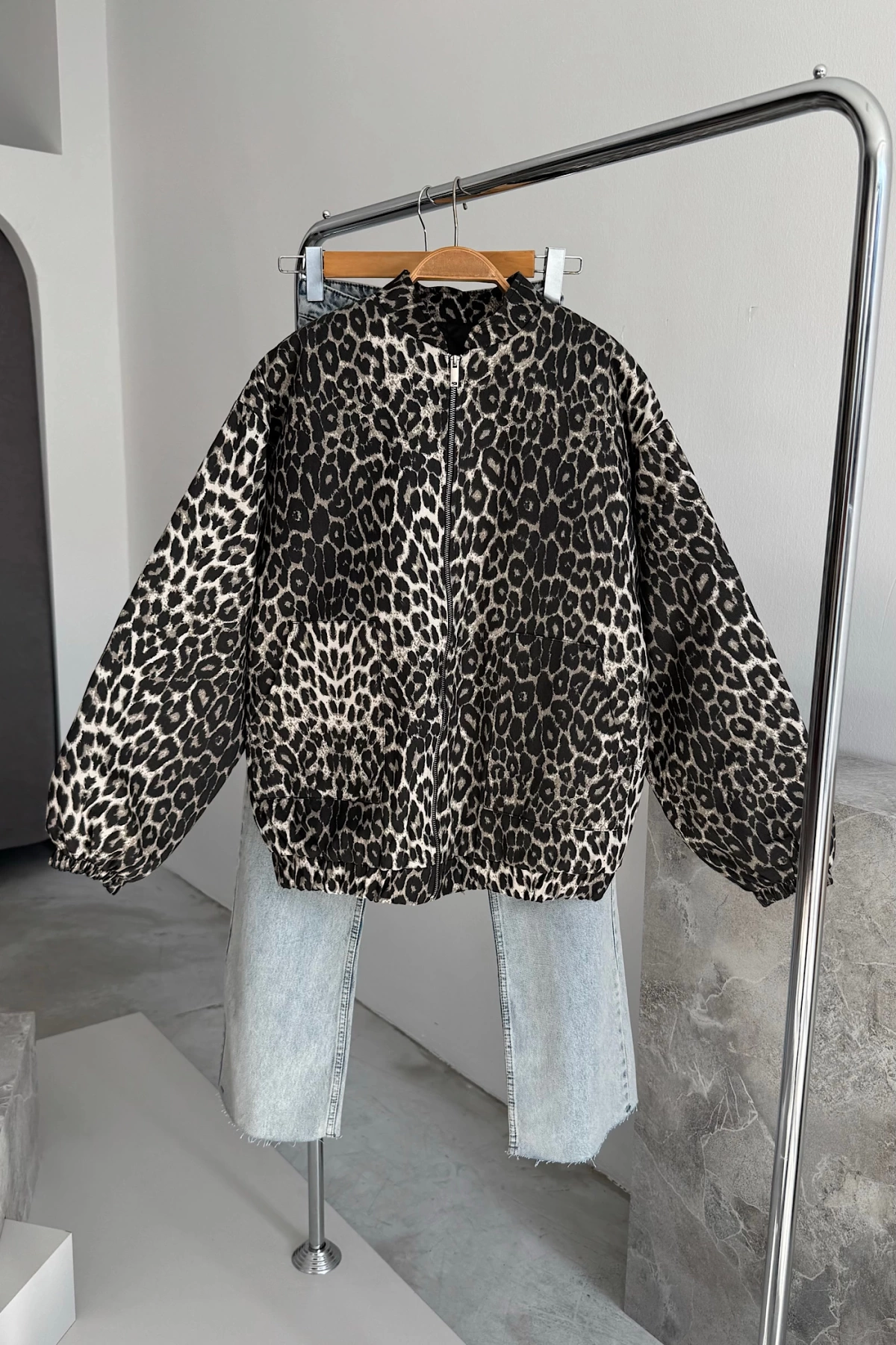 İçi Kapitone Leopar Bomber Mont Leopar