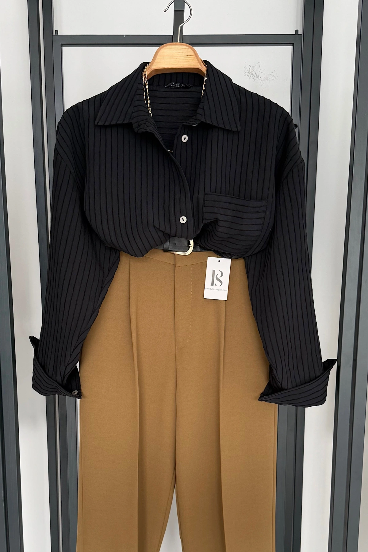 Kabartma Dokulu Oversize Gömlek Siyah