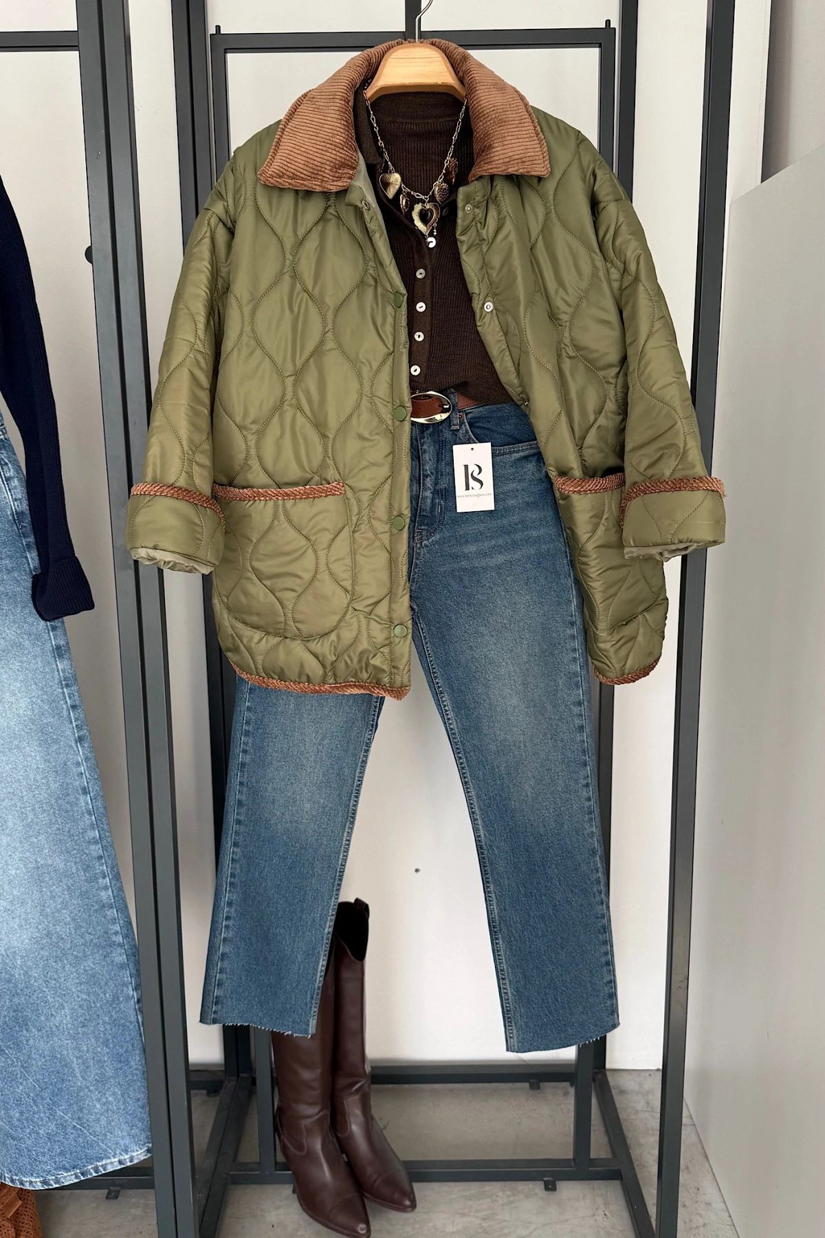 Kadife Detay Kapitone Mont Yeşil