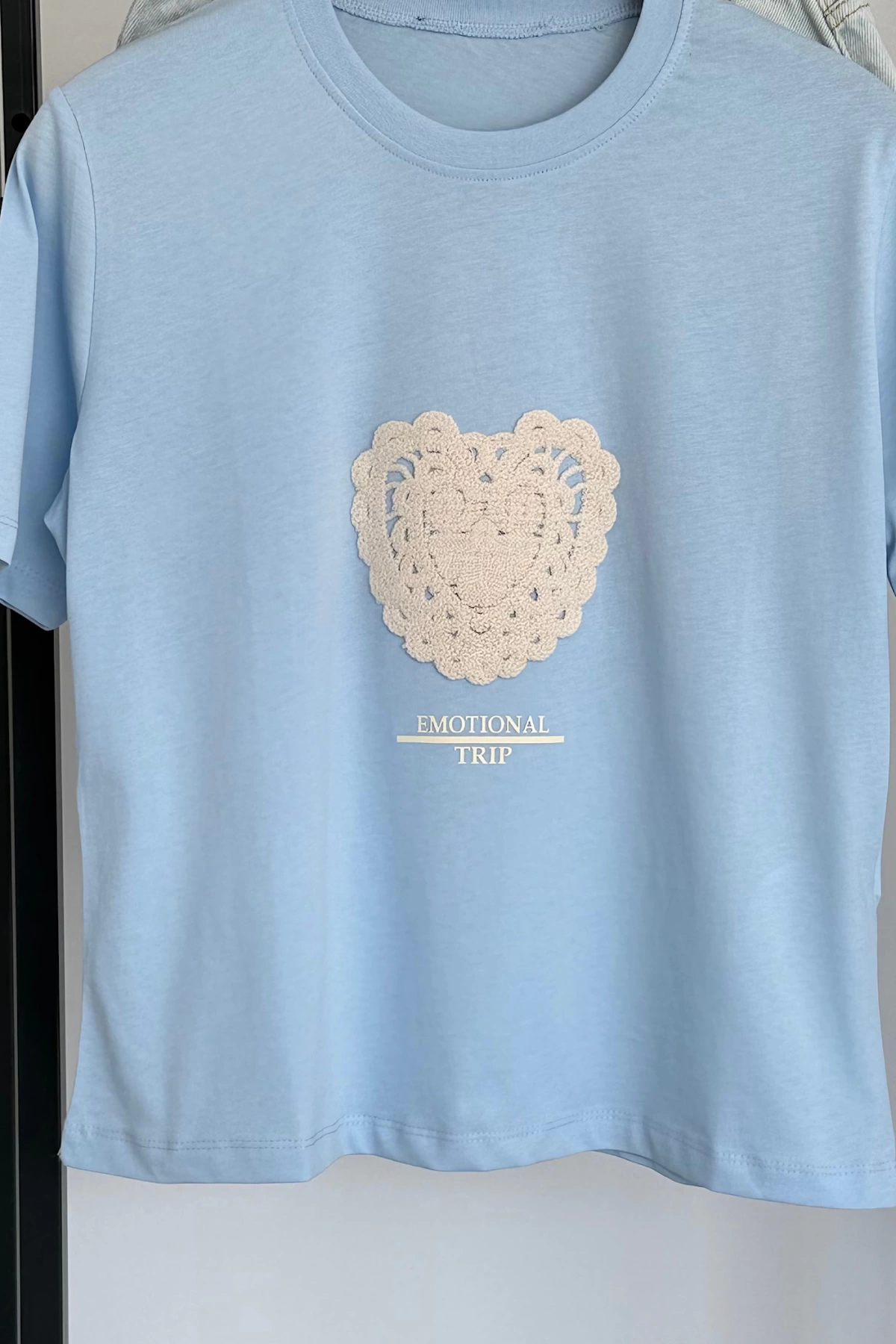 Kalp Detay İşleme T-Shirt Bebe Mavi