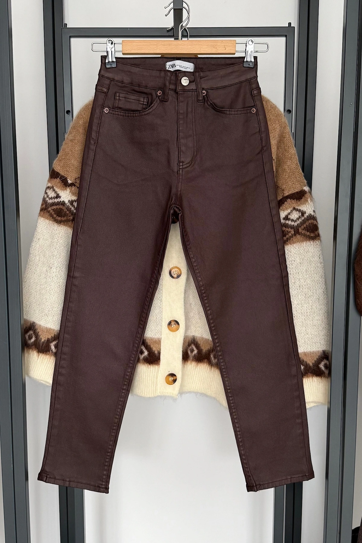 Kaplamalı Boyfit Jean Acı Kahve