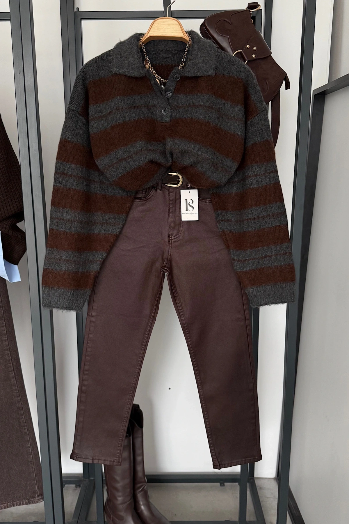 Kaplamalı Boyfit Jean Acı Kahve