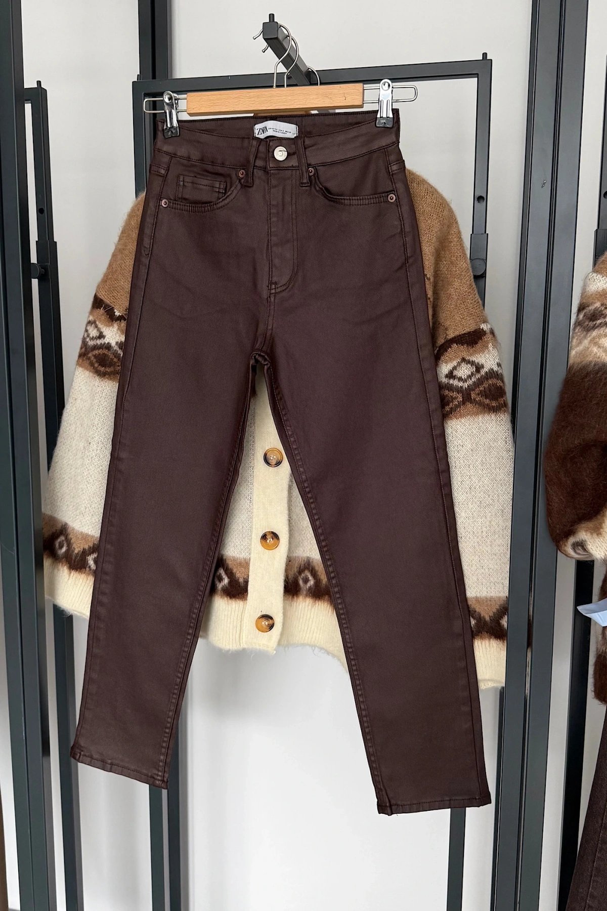 Kaplamalı Boyfit Jean Acı Kahve